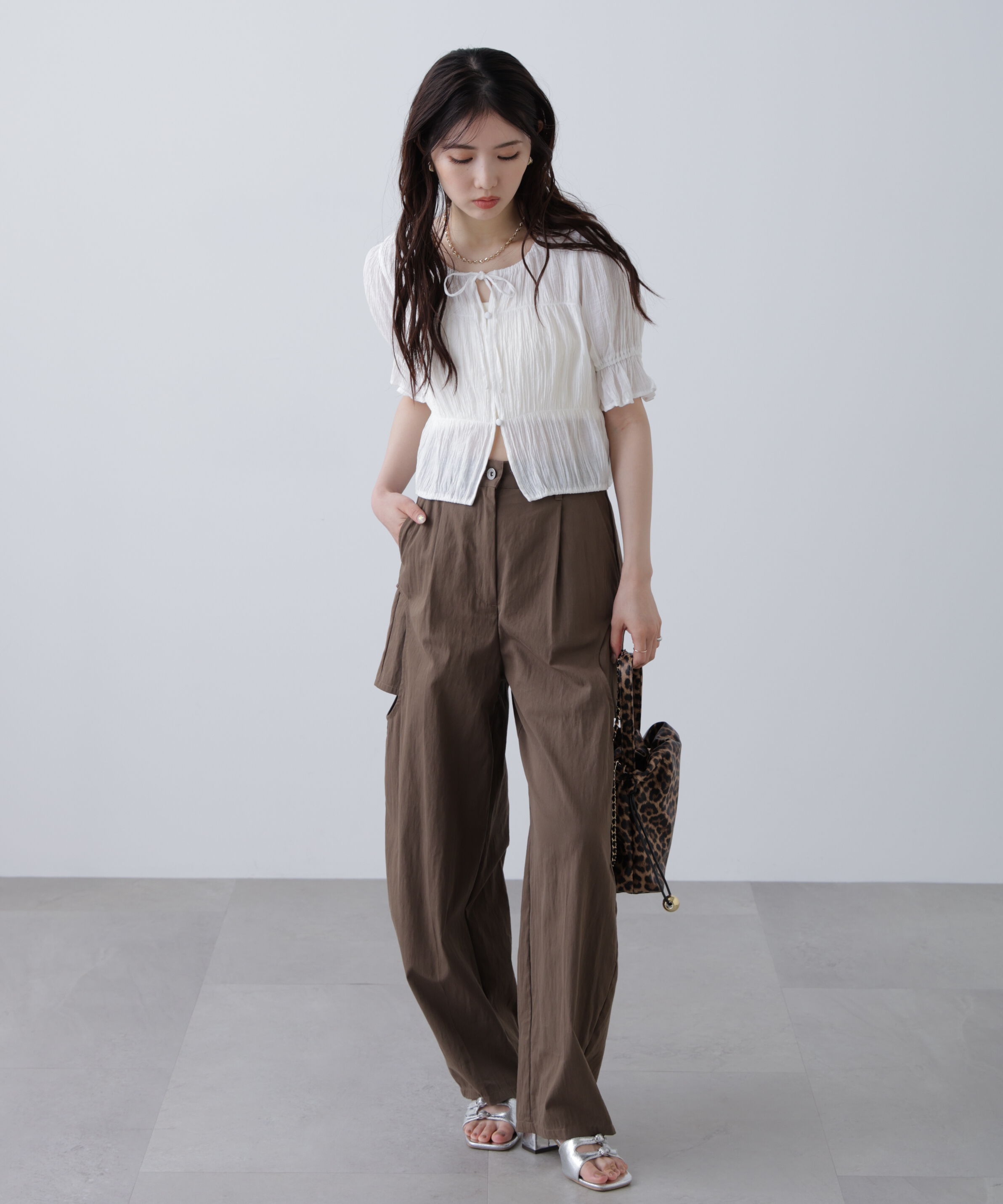  「シアーギャザー前開き短丈半袖ブラウス」|シャツ・ブラウス|