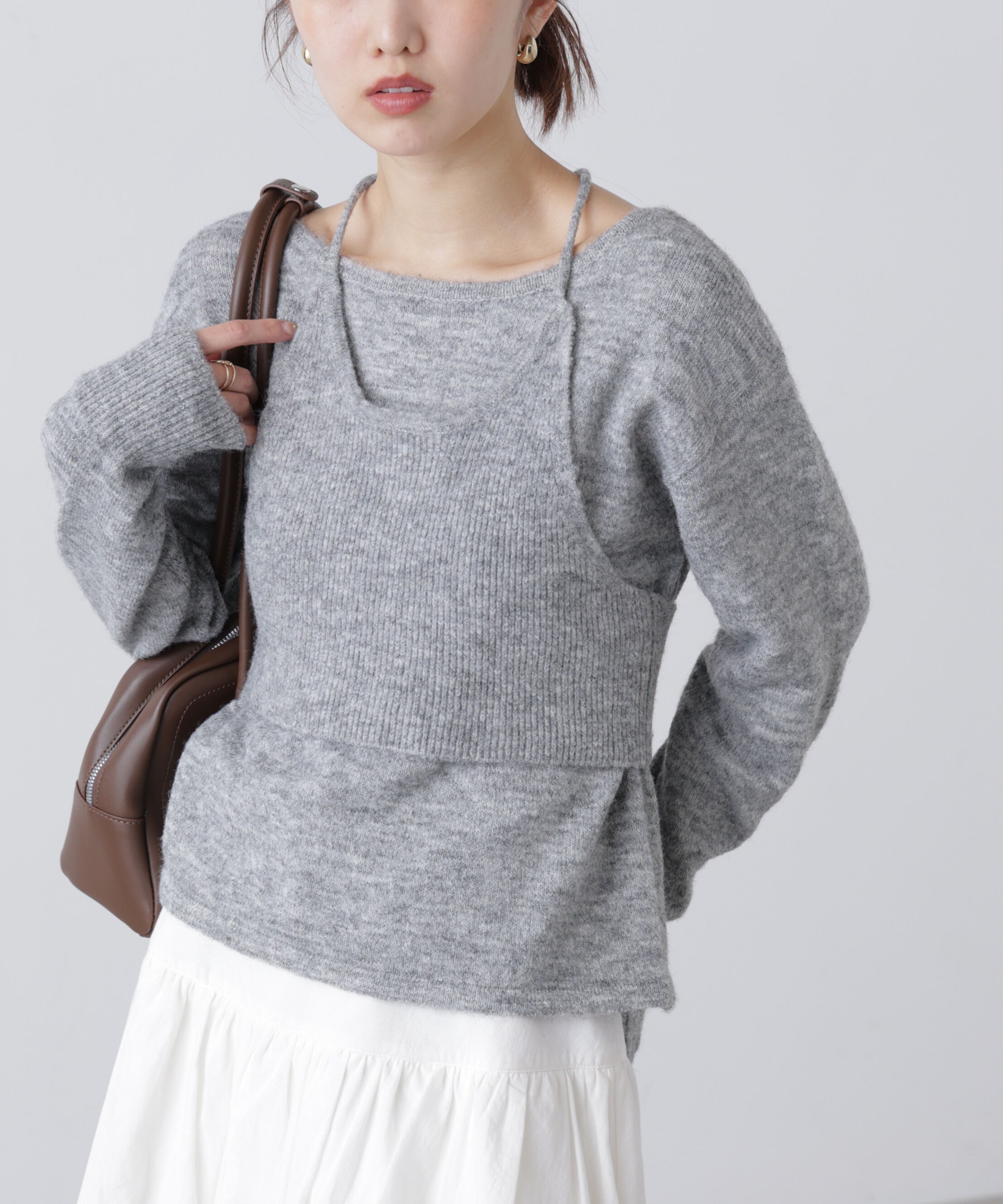  「ホルターネックビスチェセットニット」|ニット・セーター|グレー