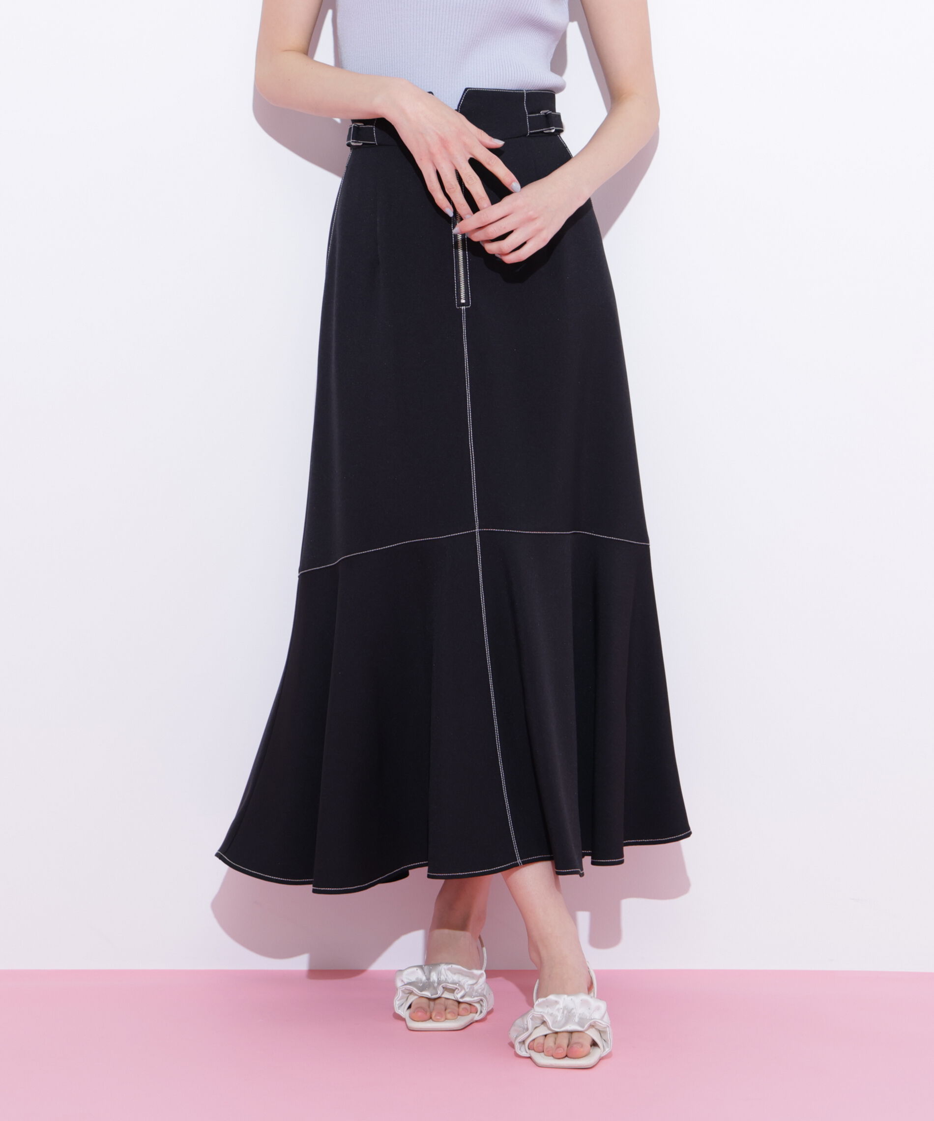  「フロントファスナーマーメイドスカート」|スカート|ブラック