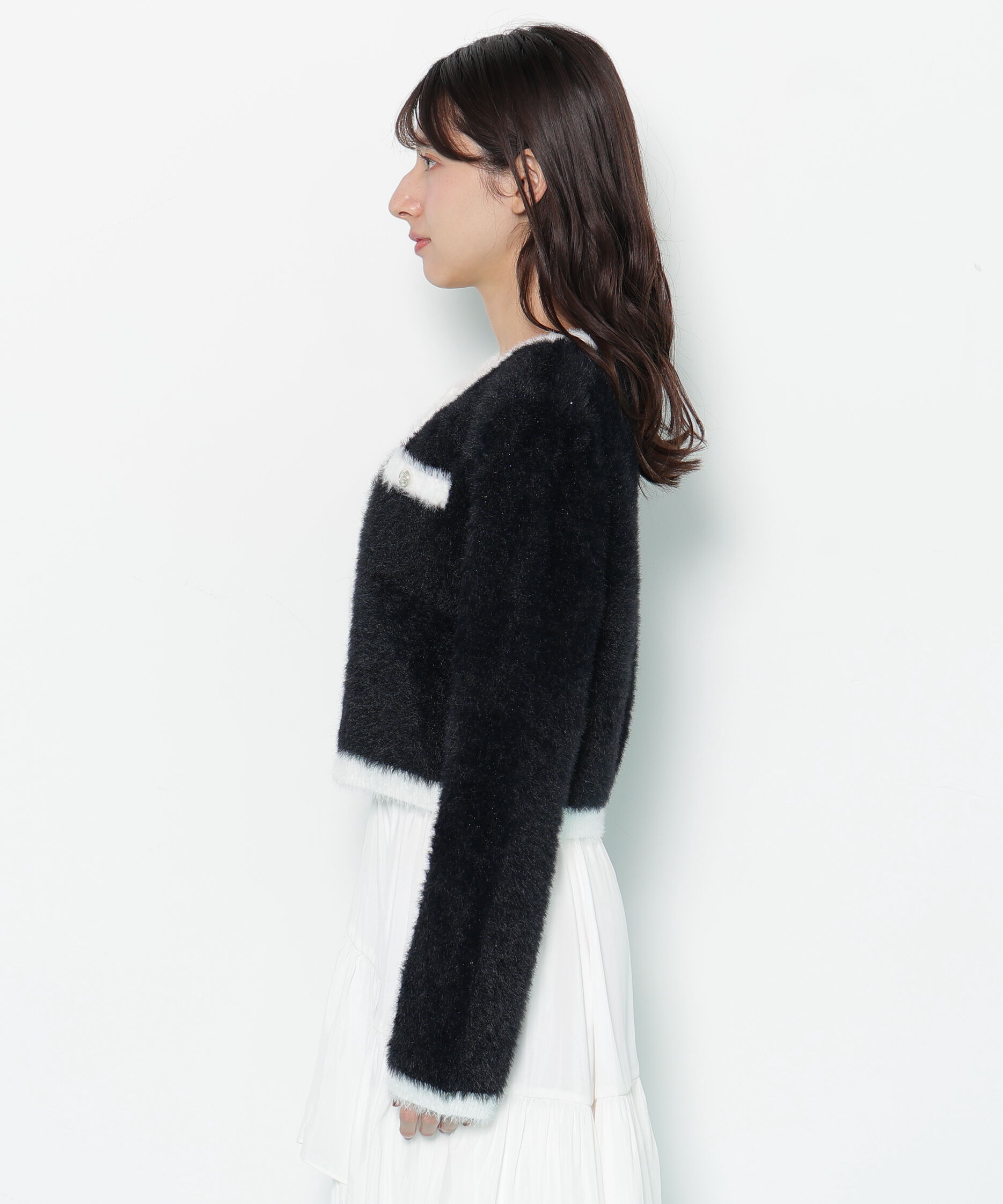  「スパンコールフェザーニットジャケット」|ニット・セーター|