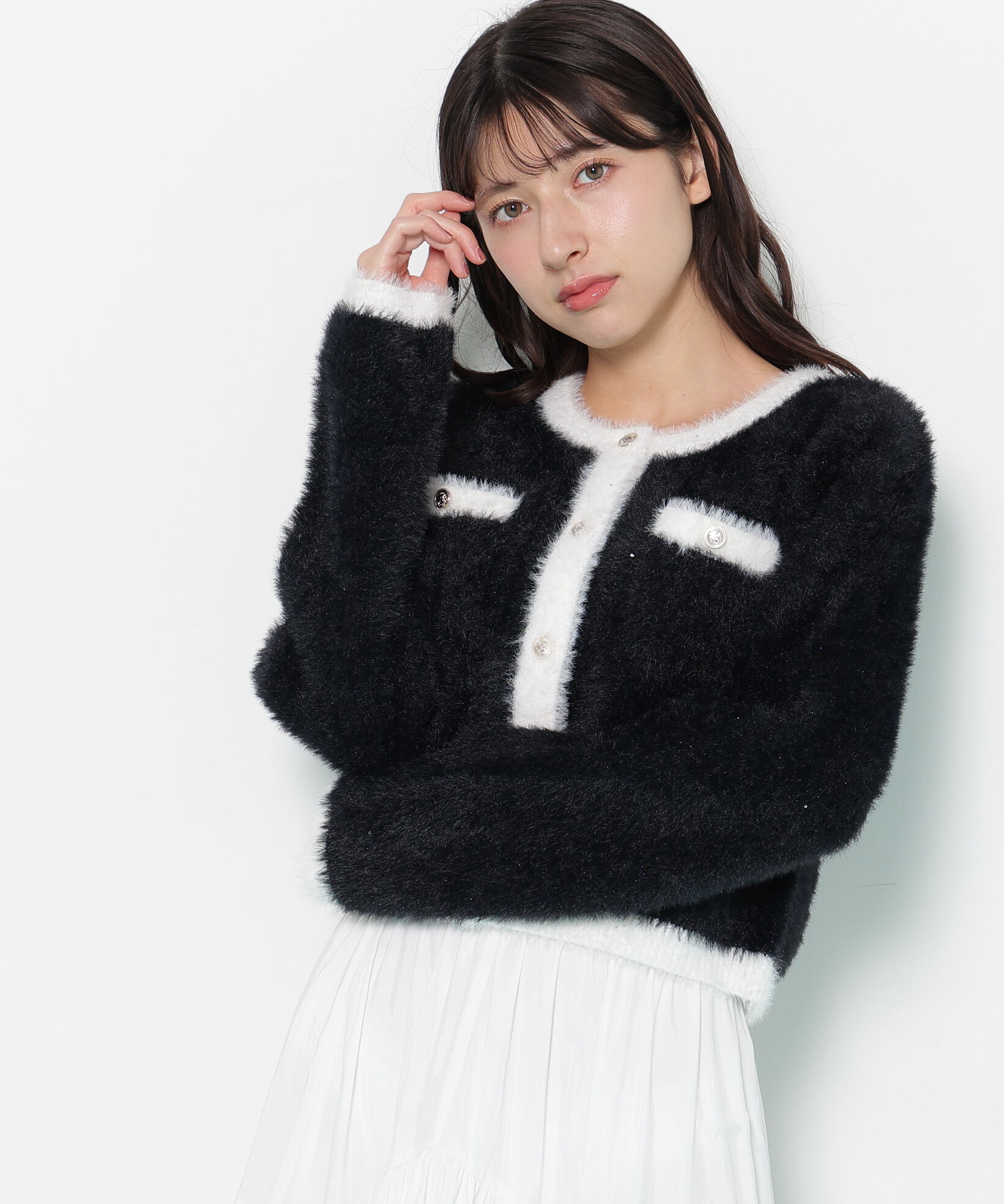  「スパンコールフェザーニットジャケット」|ニット・セーター|