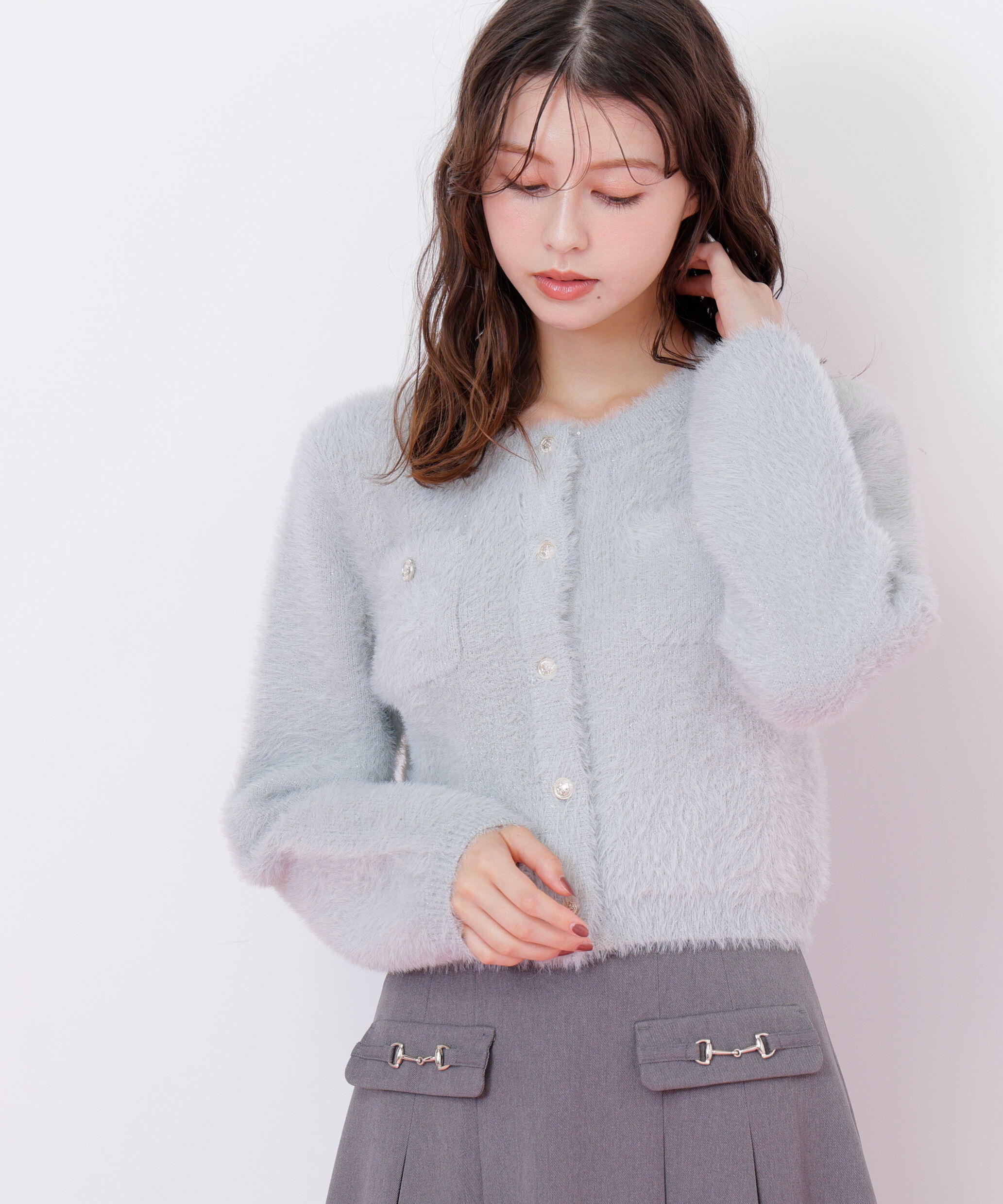  「スパンコールフェザーニットジャケット」|ニット・セーター|