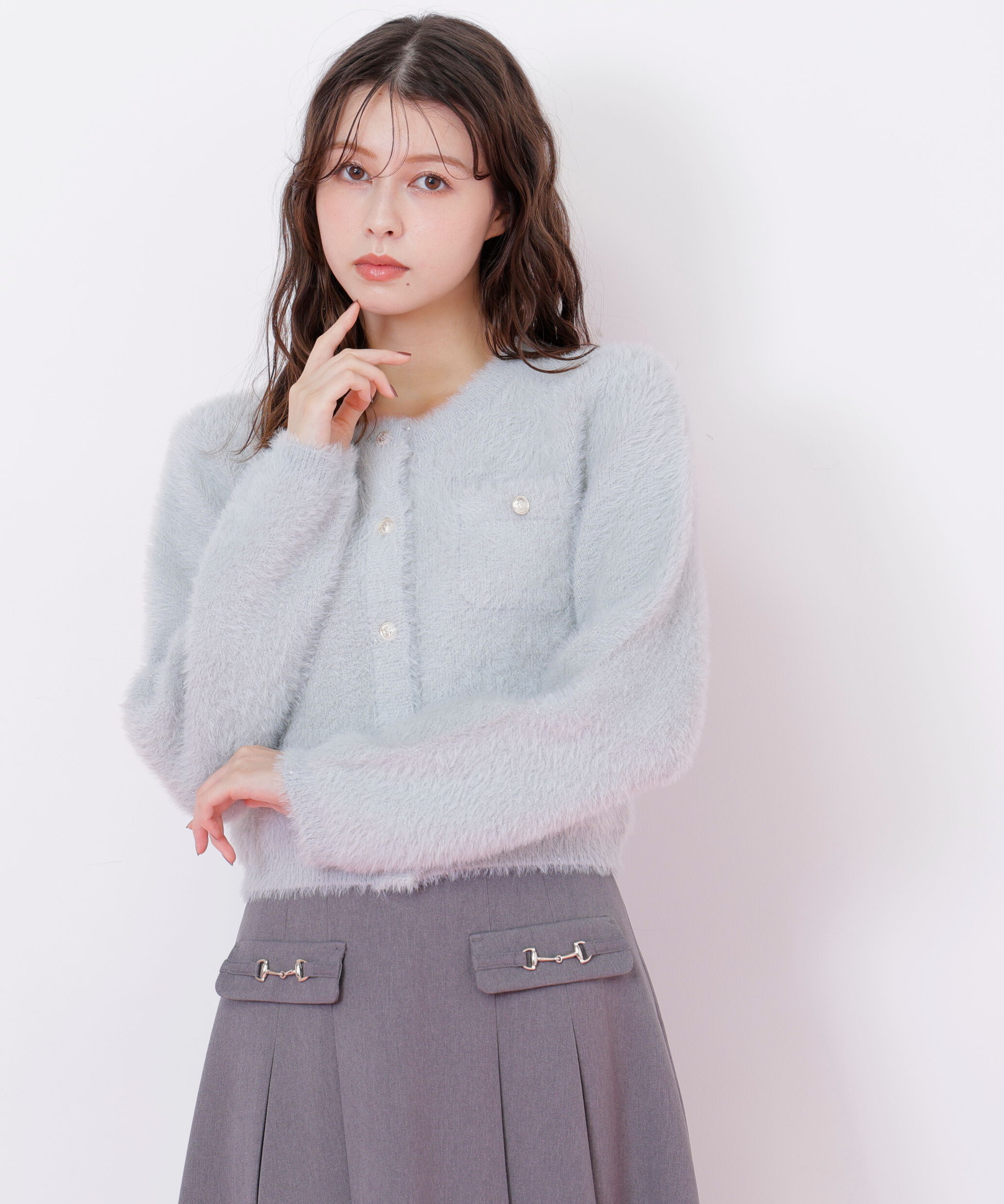  「スパンコールフェザーニットジャケット」|ニット・セーター|