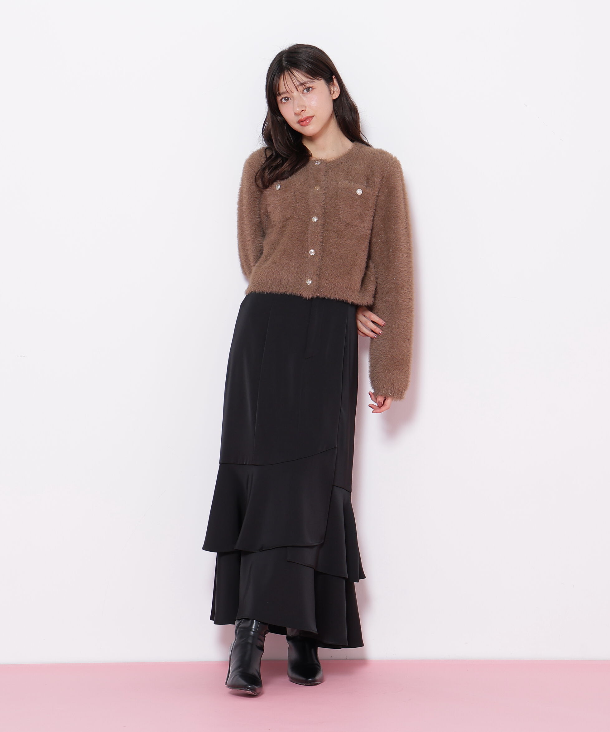  「スパンコールフェザーニットジャケット」|ニット・セーター|