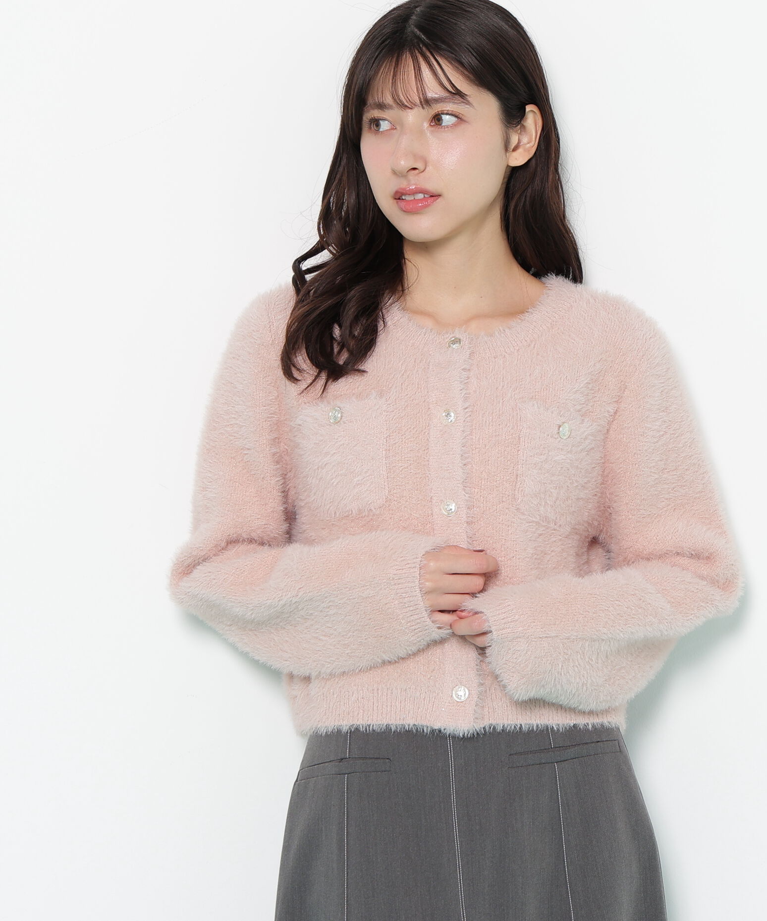  「スパンコールフェザーニットジャケット」|ニット・セーター|