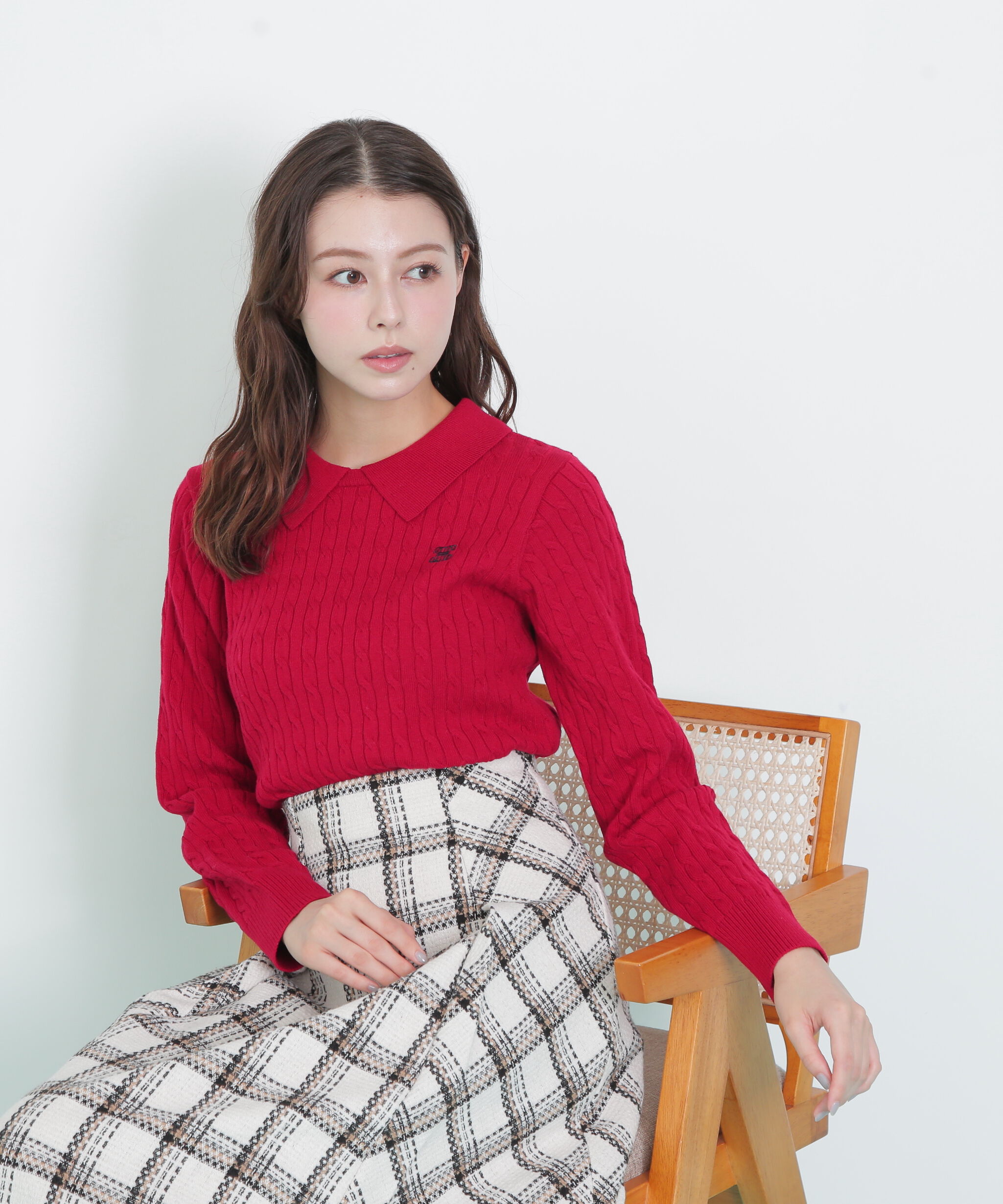  「レイヤード衿ケーブルニット」|ニット・セーター|