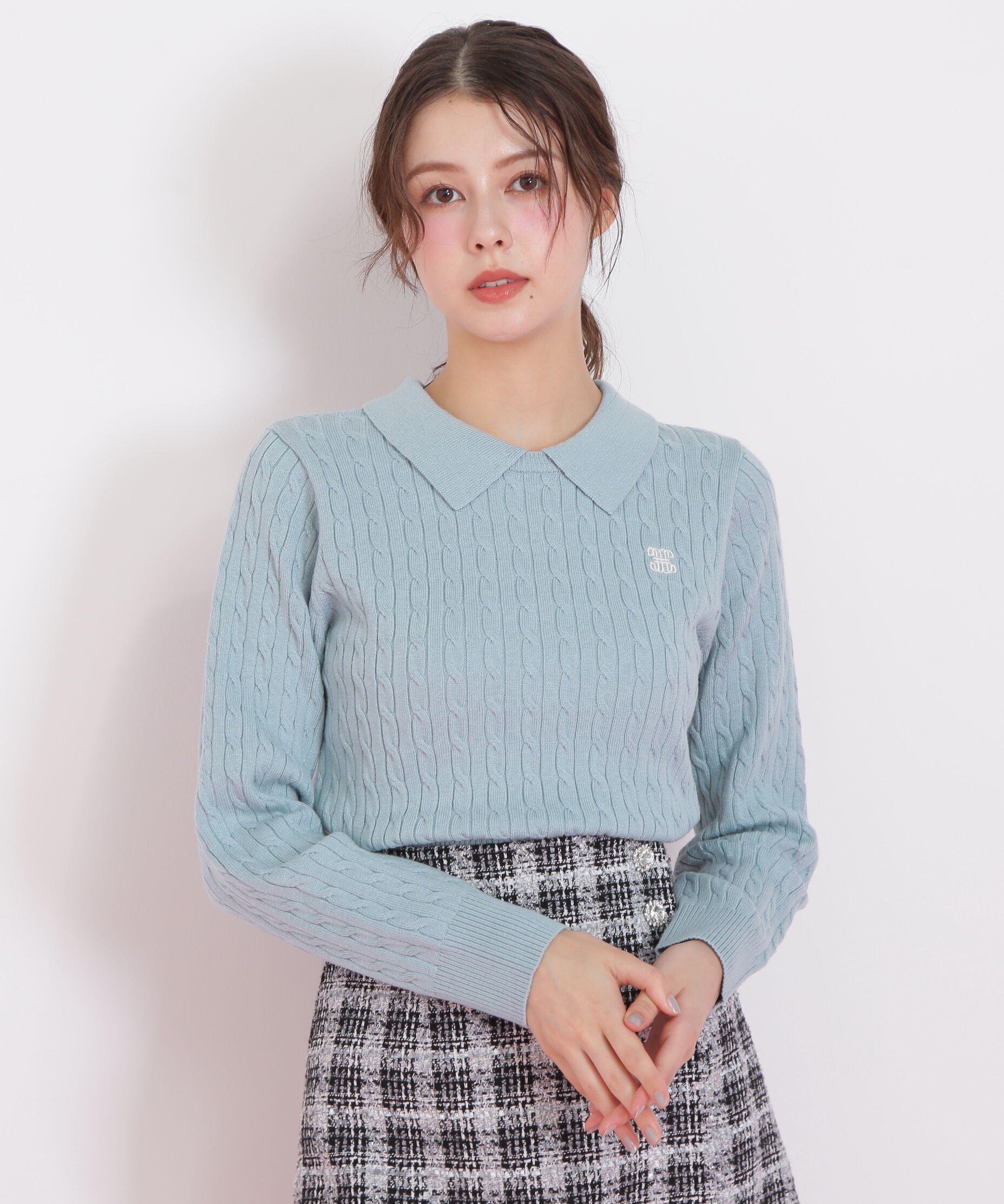  「レイヤード衿ケーブルニット」|ニット・セーター|ミント