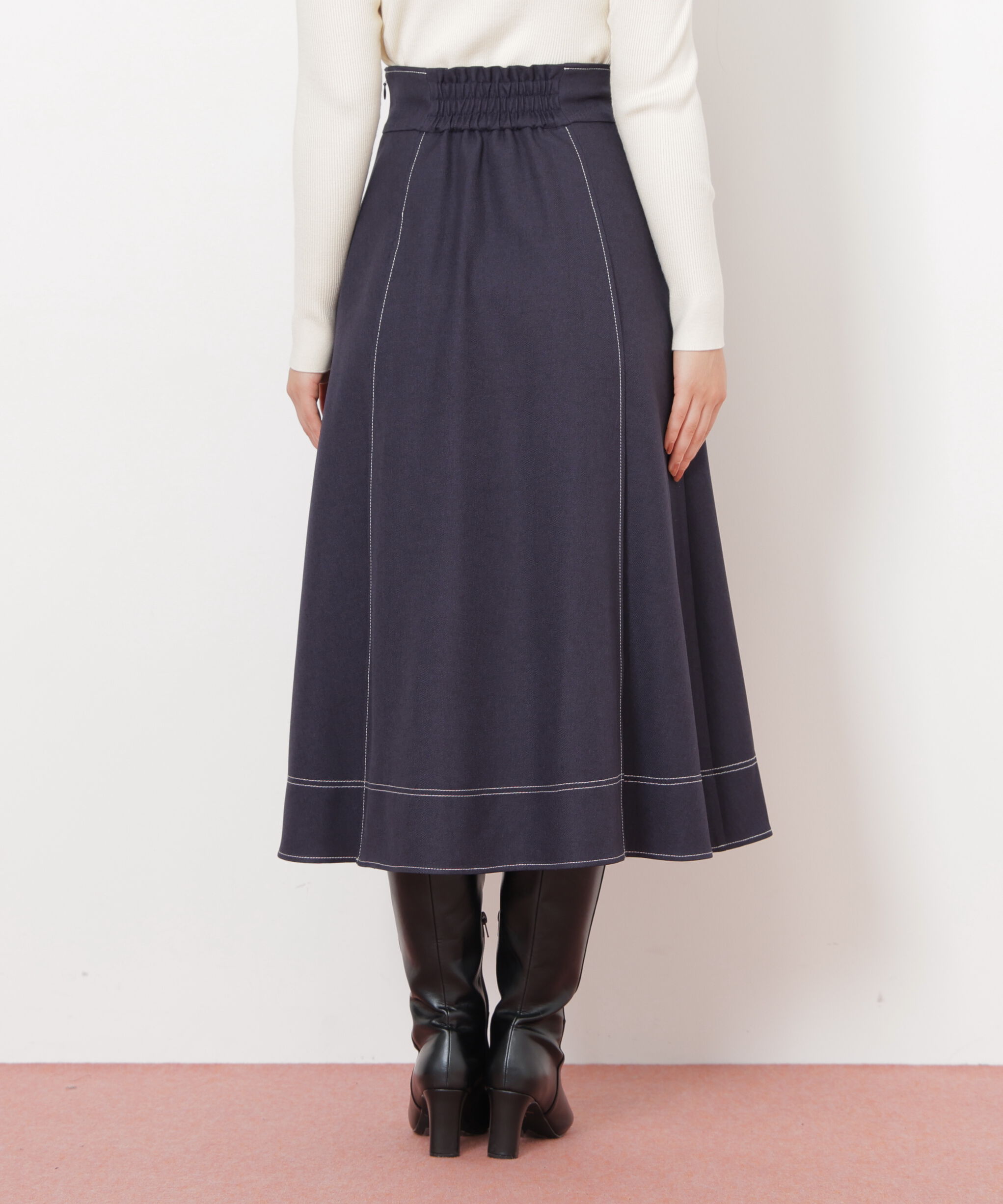  「フロント釦配色ステッチスカート」|スカート|