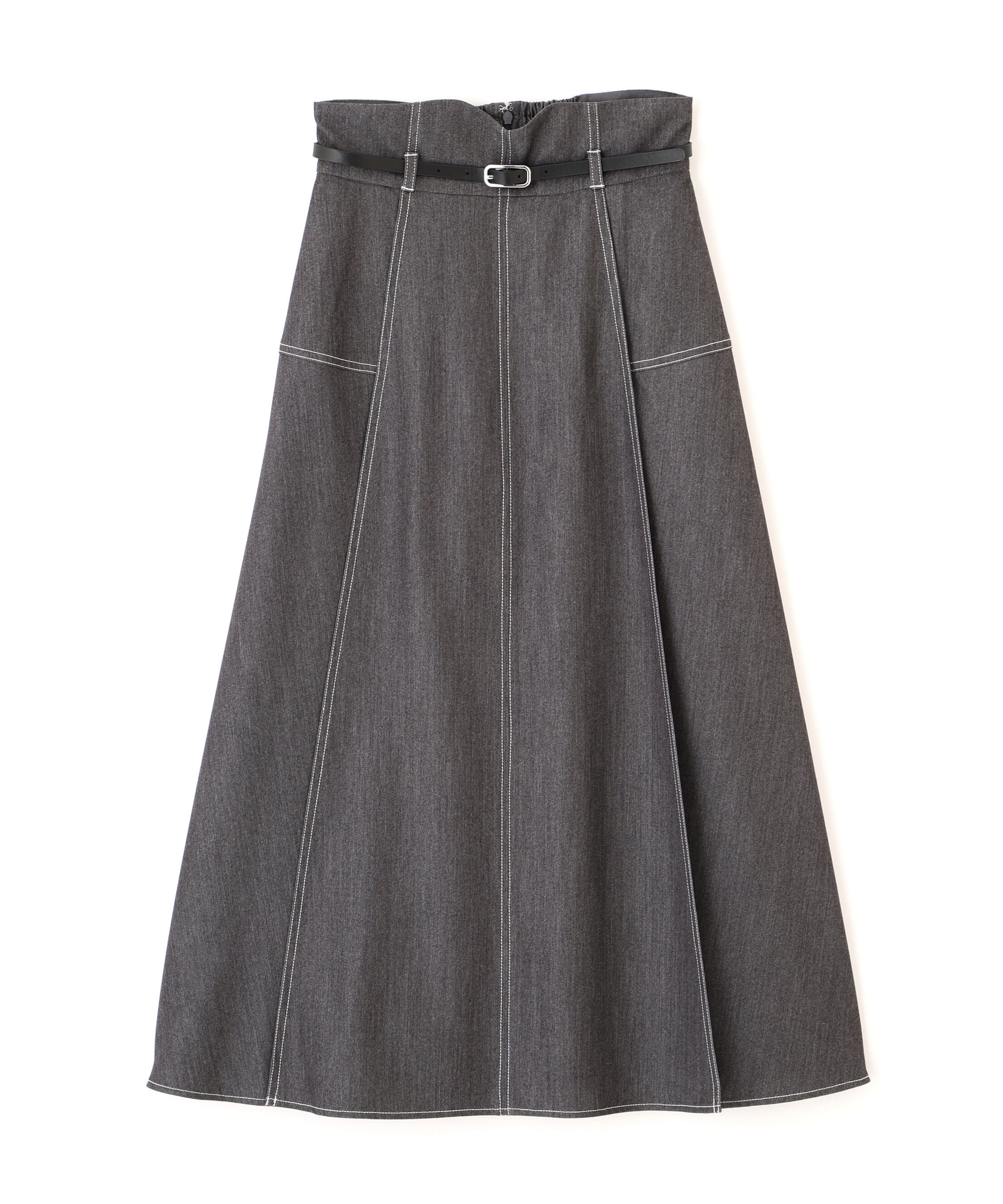  「ベルト付き配色ステッチフレアスカート」|スカート|