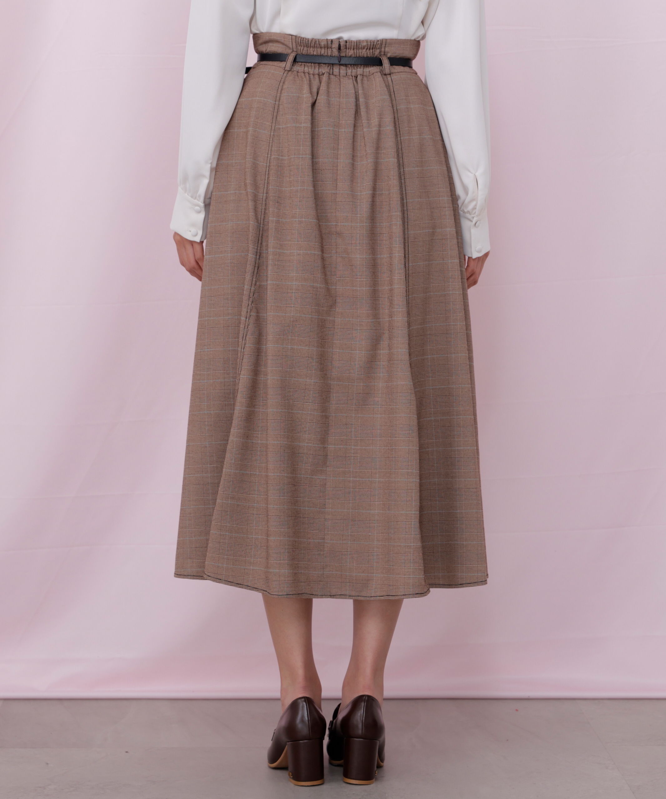  「ベルト付き配色ステッチフレアスカート」|スカート|