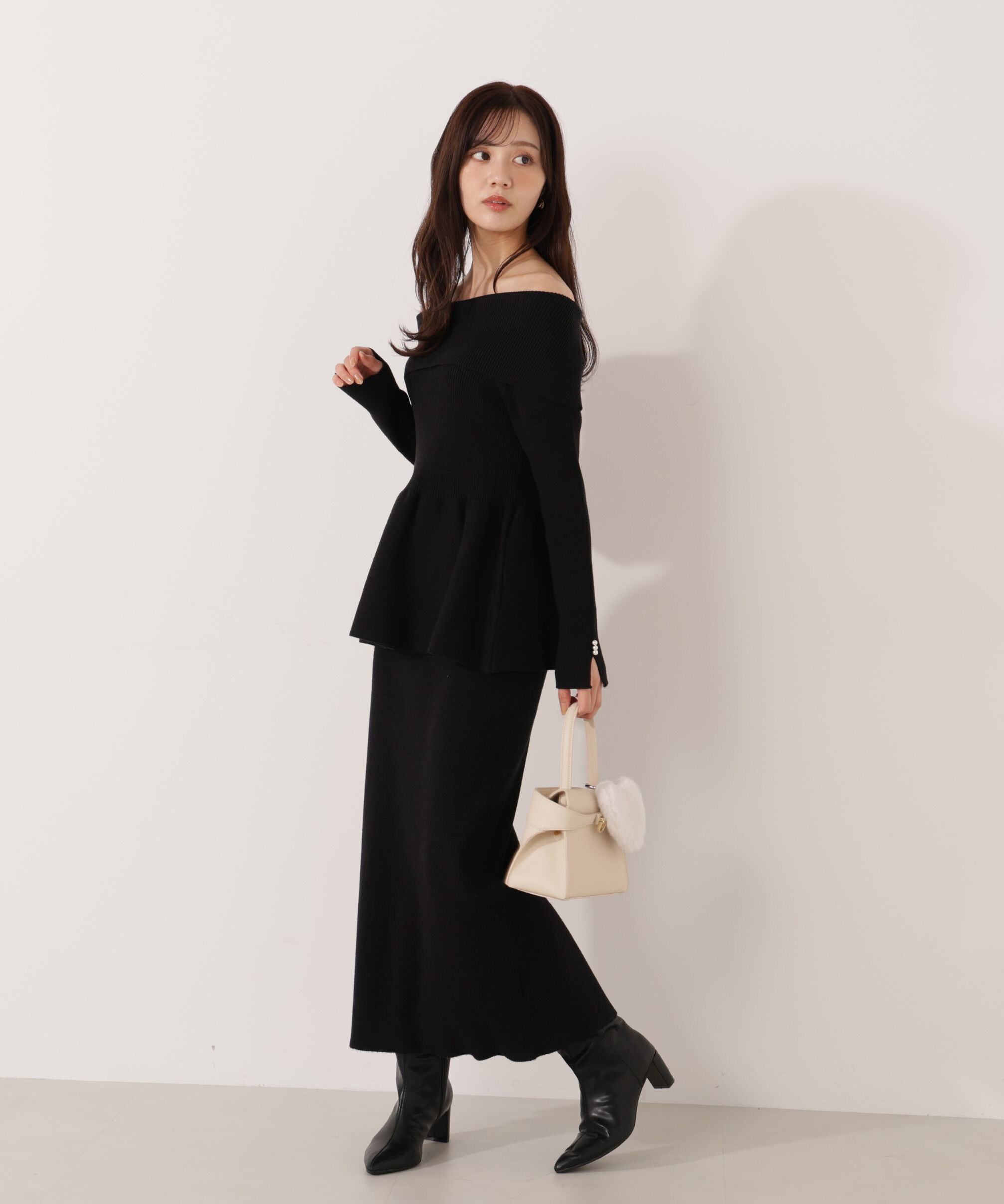 PROPORTION BODY DRESSING「オフショルペプラムニットセット　25AW」|ワンピース|