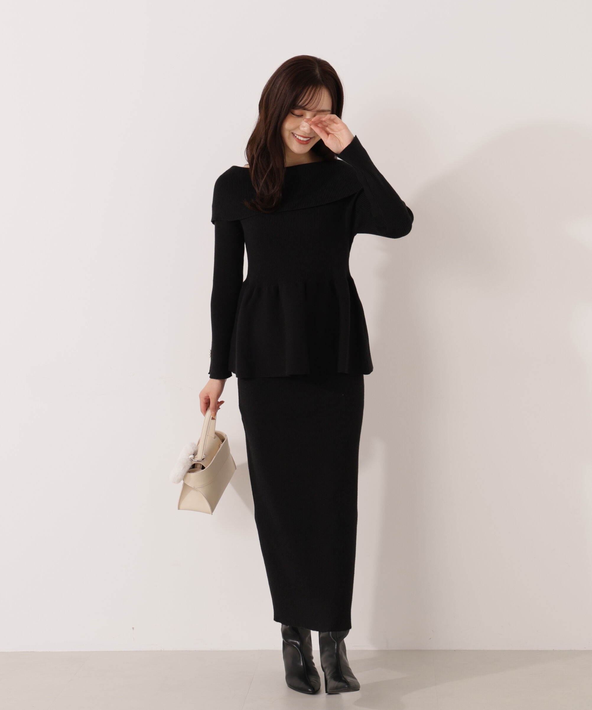 PROPORTION BODY DRESSING「オフショルペプラムニットセット　25AW」|ワンピース|