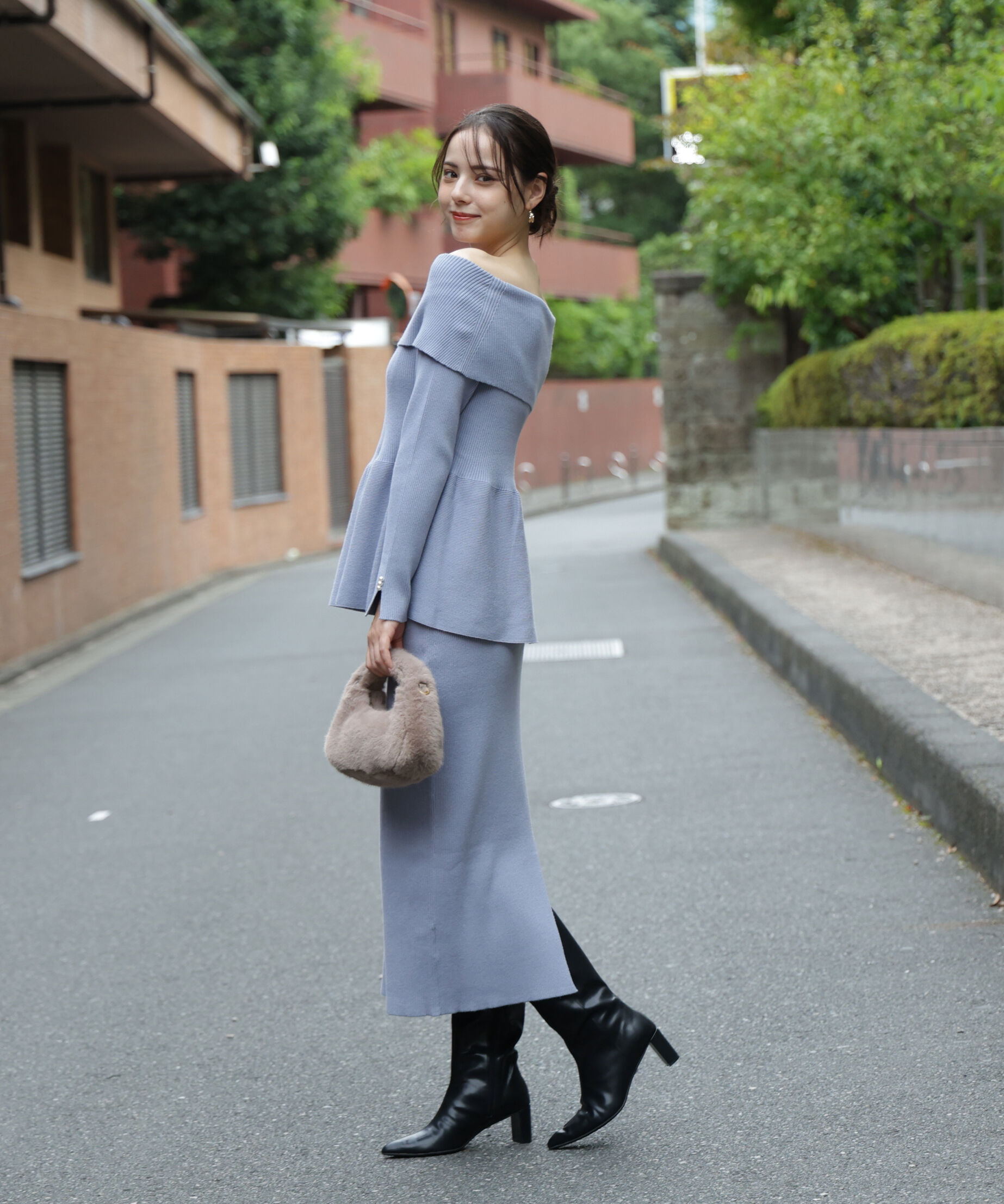 PROPORTION BODY DRESSING「オフショルペプラムニットセット　25AW」|ワンピース|