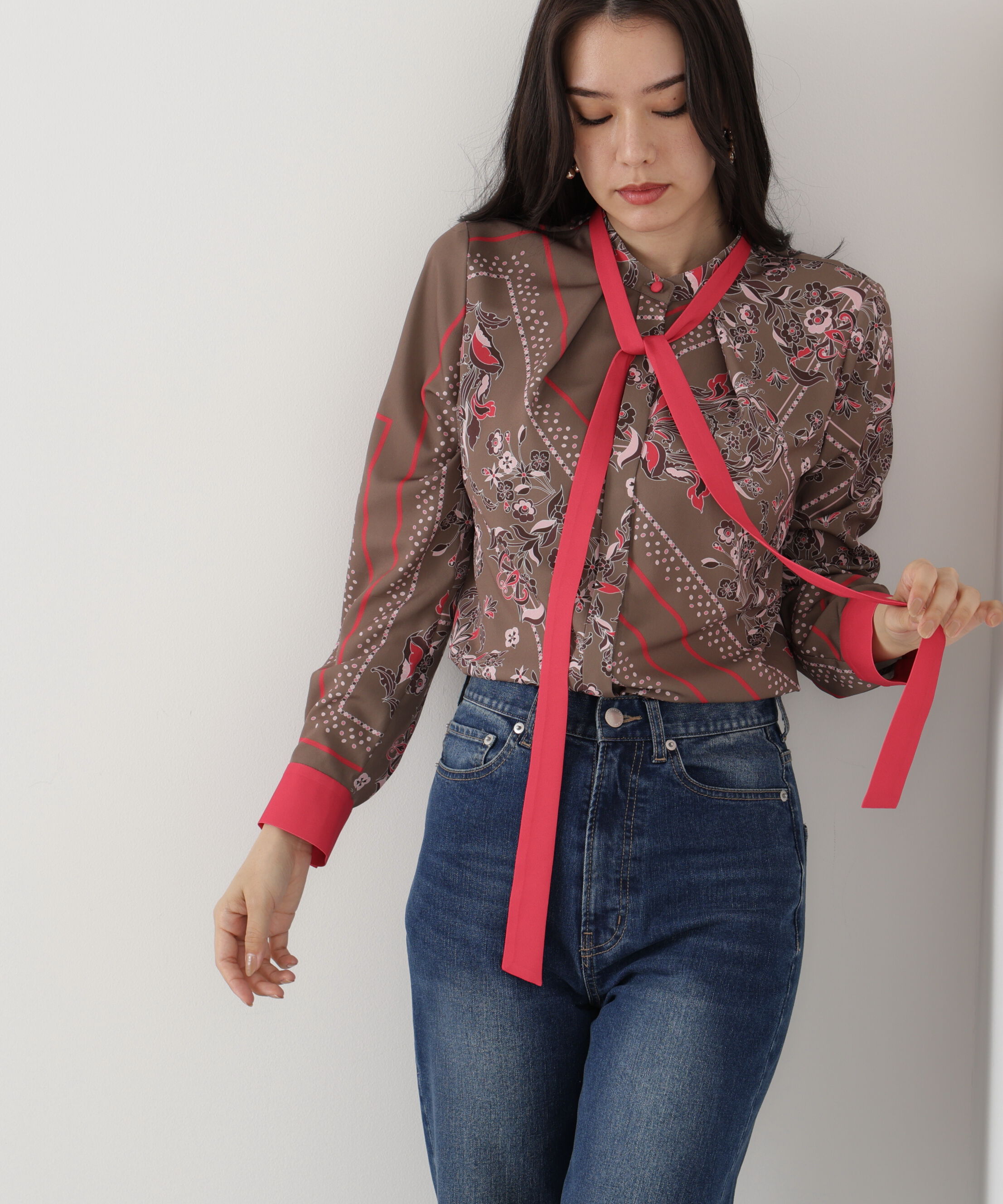  「◆フローラルスカーフプリントブラウス」|シャツ・ブラウス|