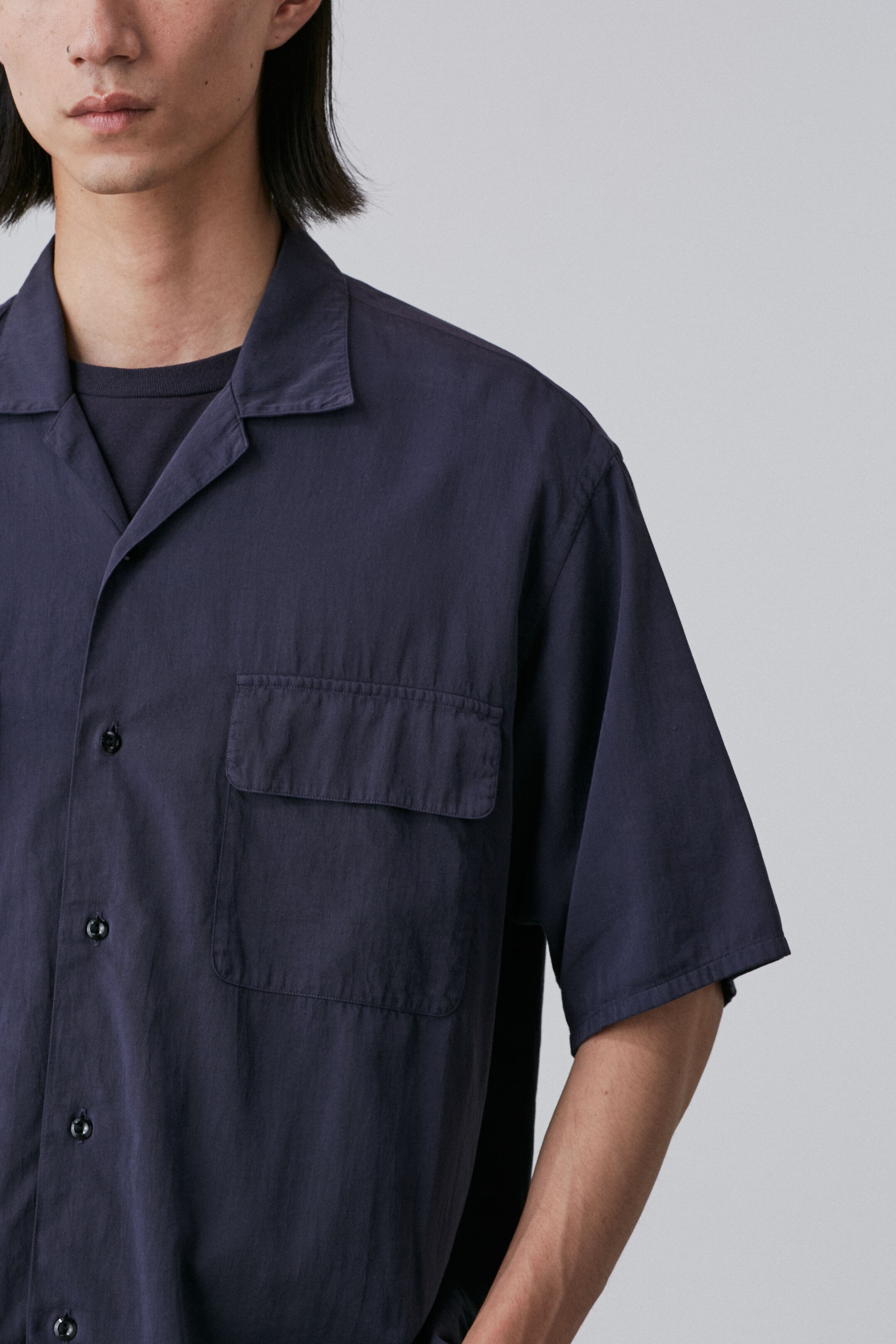 YLEVE 「Ｙ / ORGANIC COTTON WASHER SATIN OPEN COLLAR SHIRT」|シャツ・ブラウス|