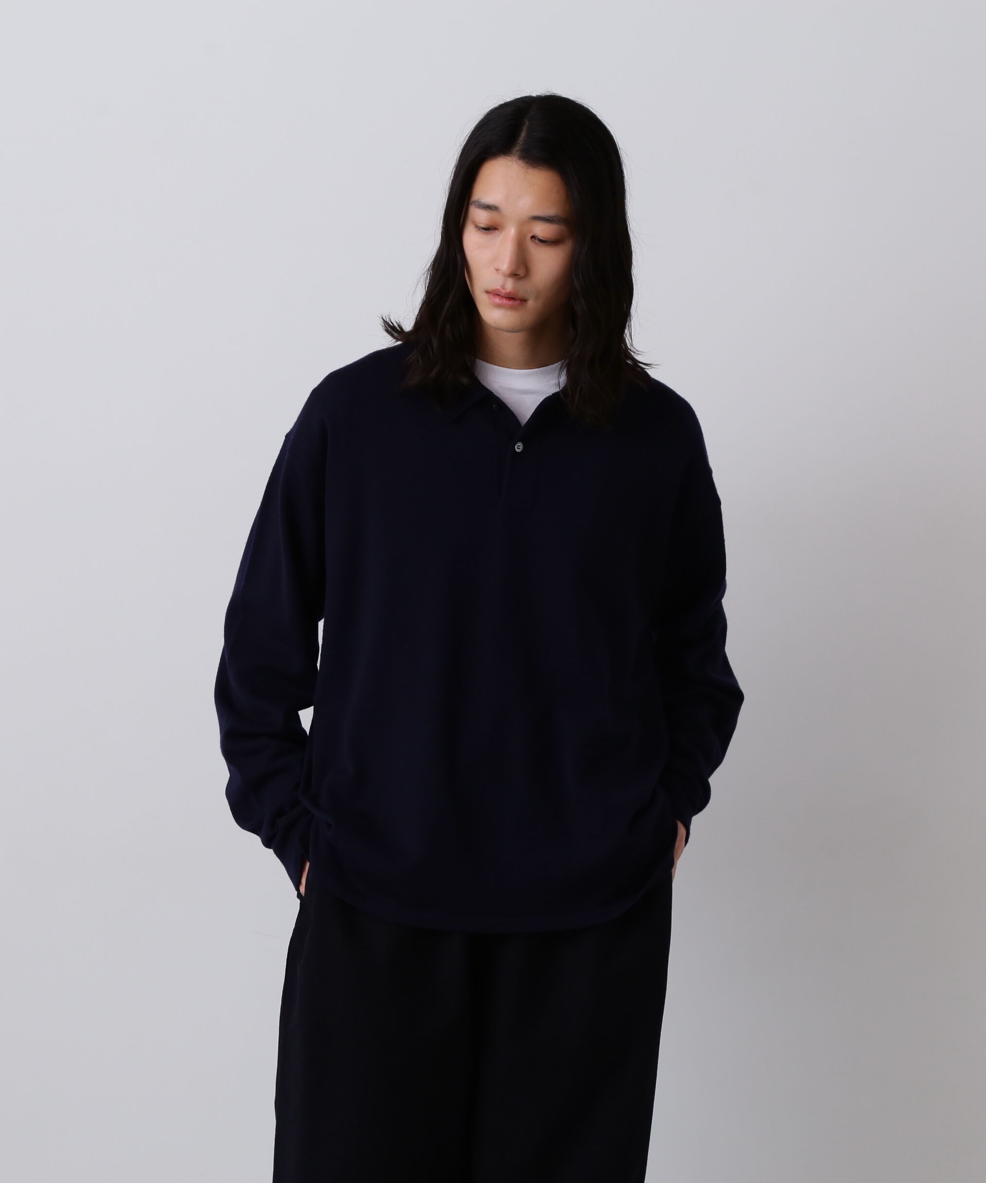 YLEVE 「Ｙ / NONMULESING WOOL KN POLO」|ニット・セーター|ネイビー