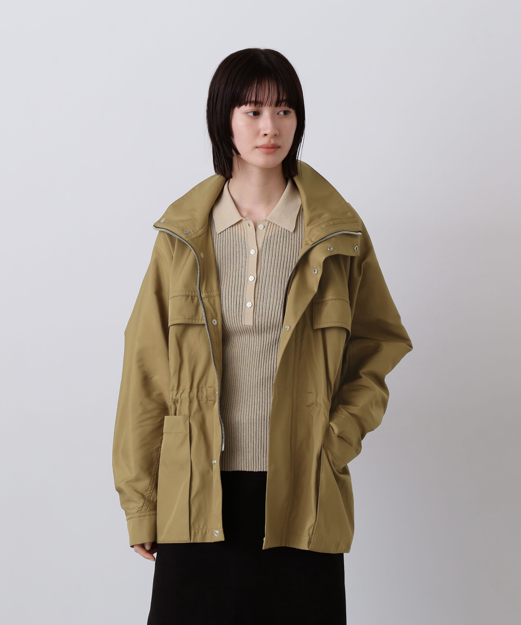 YLEVE 「YLEVE / HIGH COUNT DOUBLE TWILL POLYESTER BLOUSON」|ブルゾン・スタジャン|カーキ