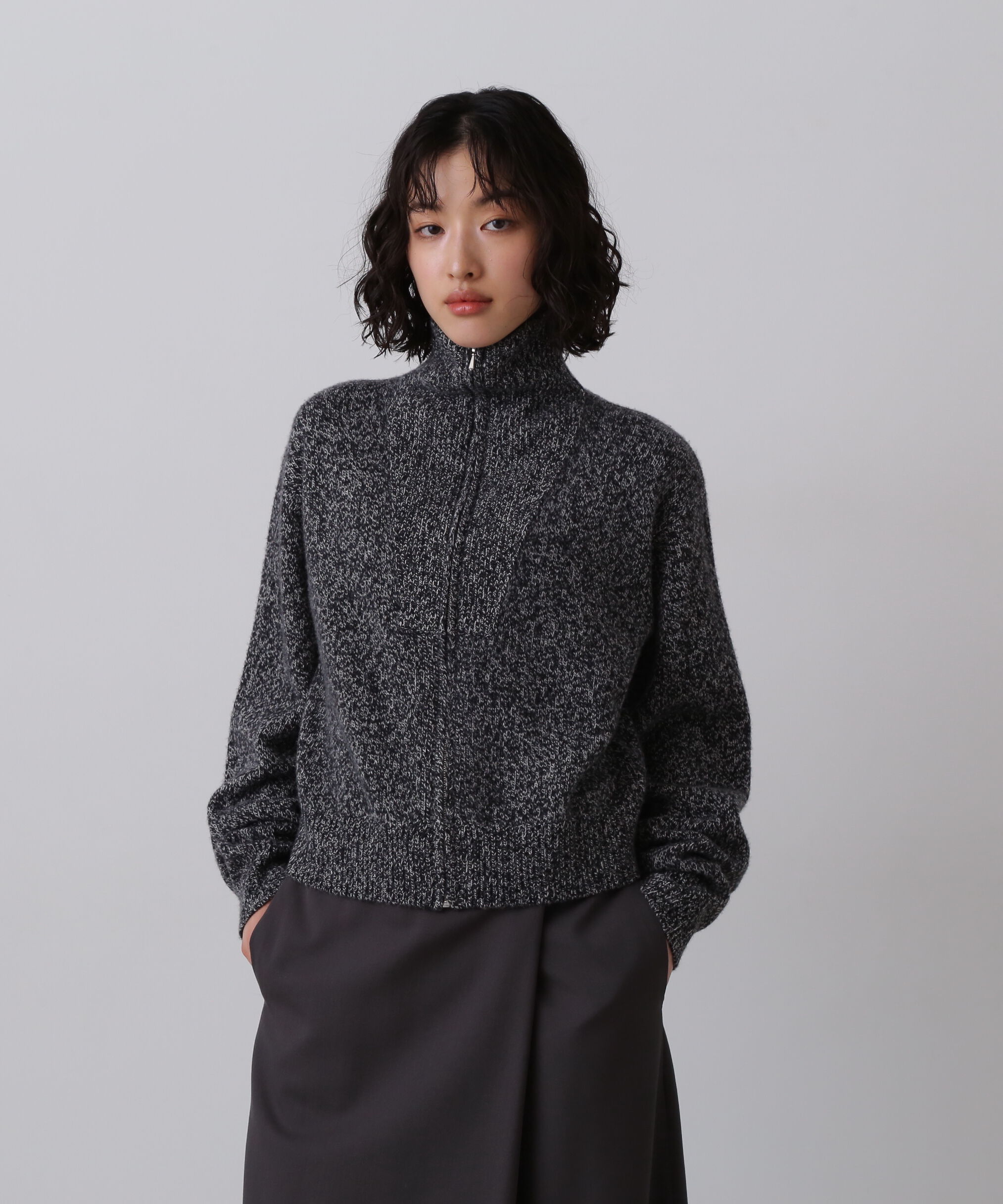 YLEVE 「YLEVE / WOOL CASHMERE MELANGE KNIT FULL ZIP PULL OVER」|ニット・セーター|
