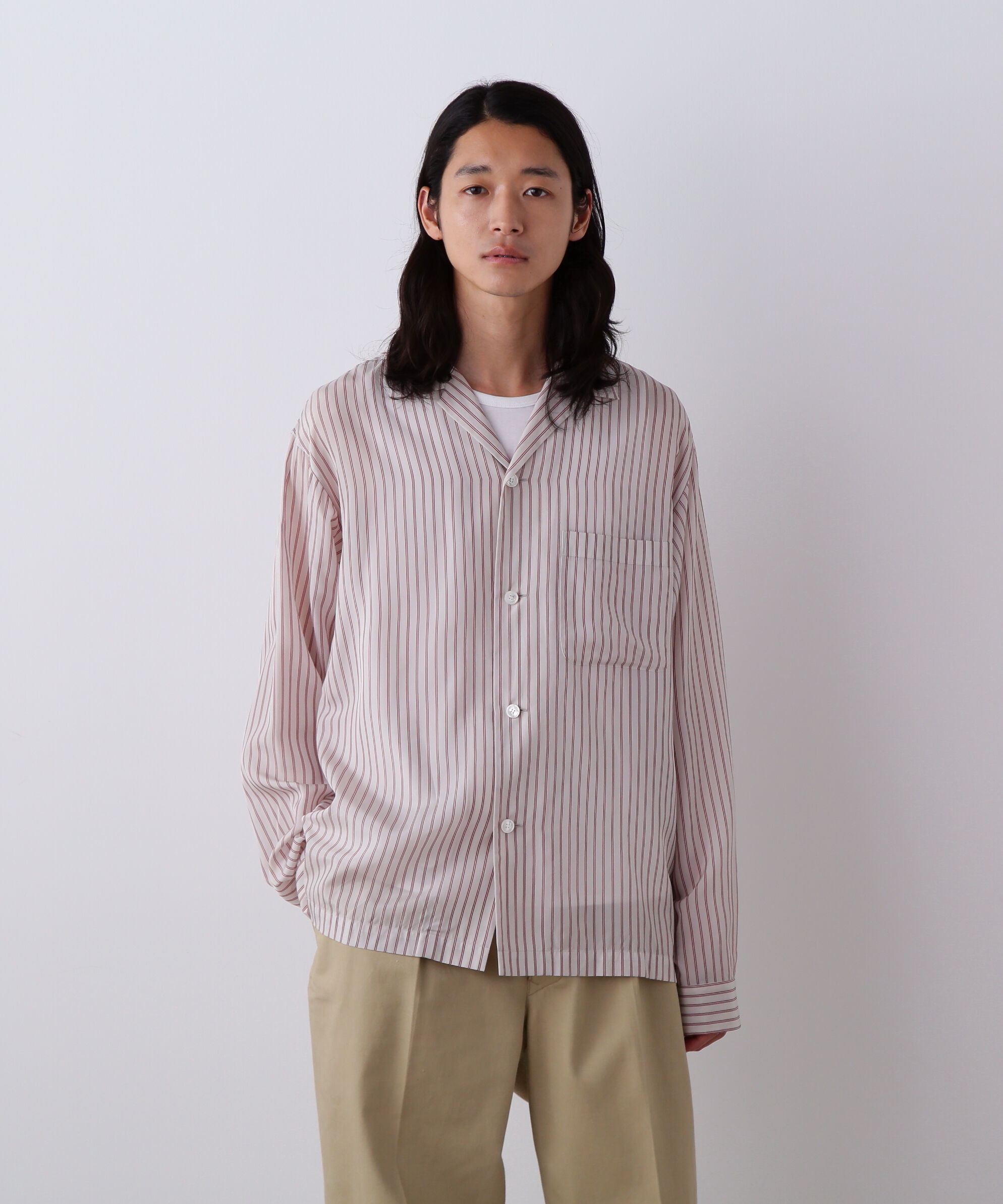 YLEVE 「YLEVE / ACETATE CUPRA STRIPE PAJAMA SHIRT」|シャツ・ブラウス|レッド