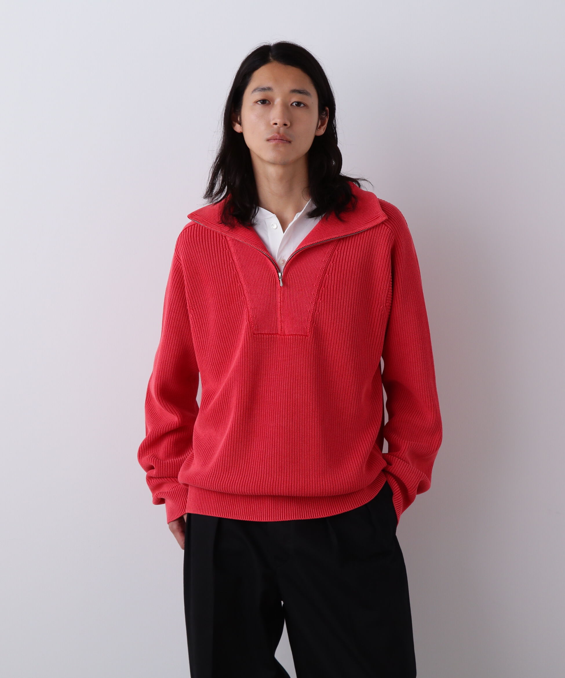 YLEVE 「YLEVE / FADED STONEWASH KNIT ZIP PULLOVER」|ニット・セーター|レッド