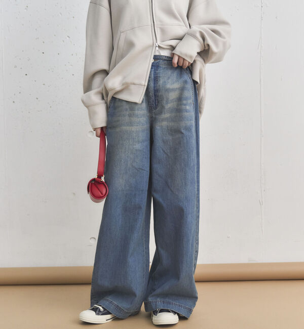 Doux archives「サイドベルトワイドデニムパンツ」|デニム|