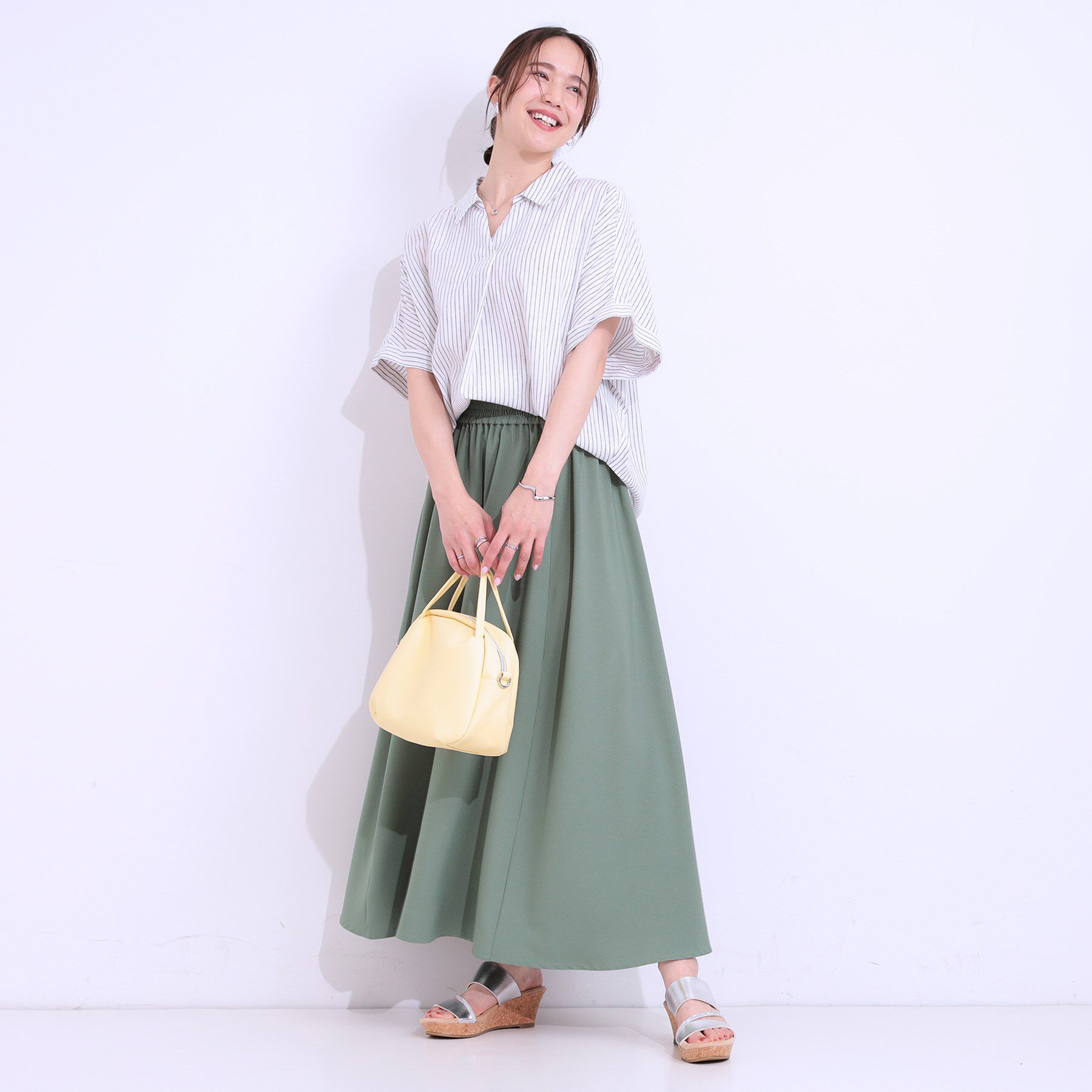 SHOO･LA･RUE「【S-LL/UV/接触冷感/抗菌防臭】体型を自然にカバー フレンチリネンブレンド襟付ドルマンシャツ」|シャツ・ブラウス|