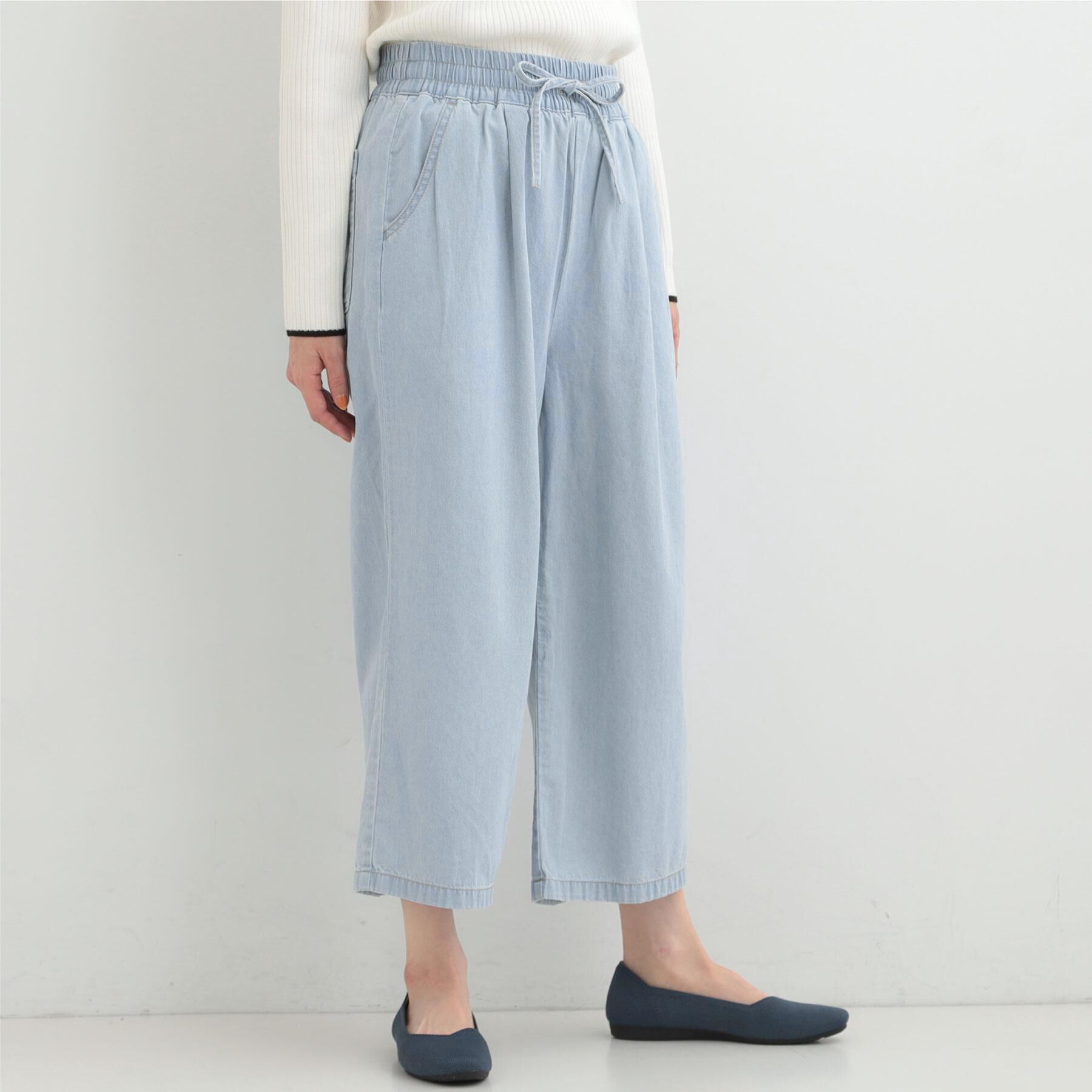 SHOO･LA･RUE「【ライトオンスデニム/着丈選べる】らくらくデニムイージーワイドパンツ」|デニム|