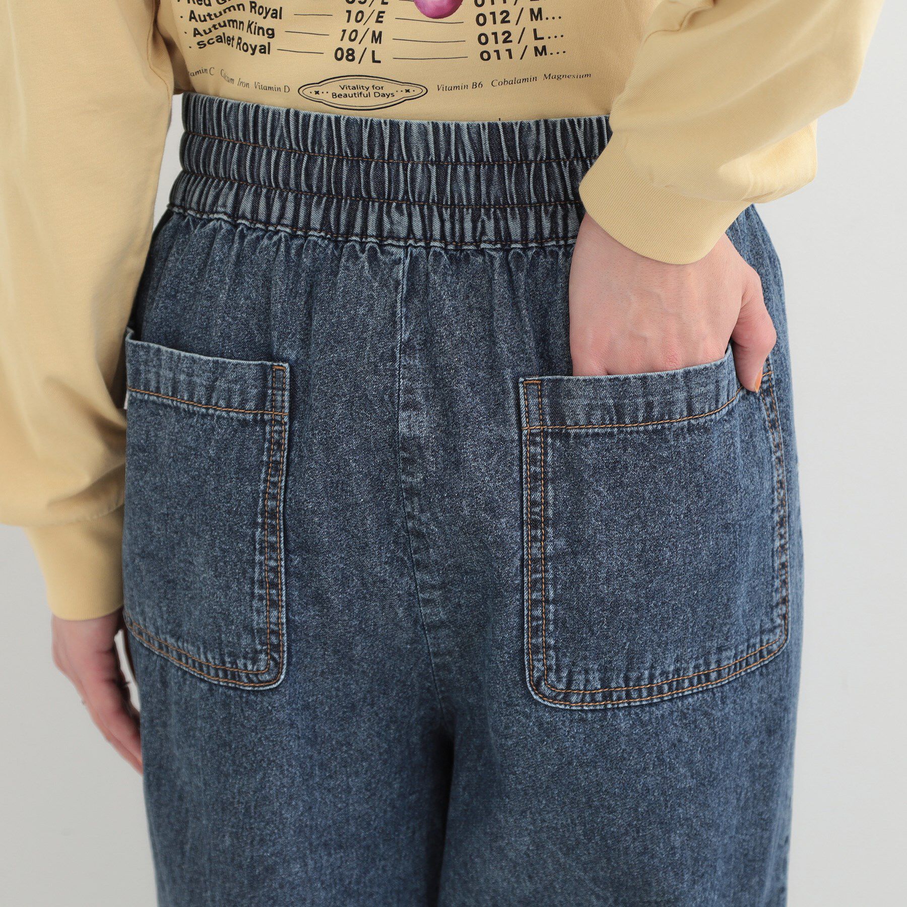 SHOO･LA･RUE「【ライトオンスデニム/着丈選べる】らくらくデニムイージーワイドパンツ」|デニム|