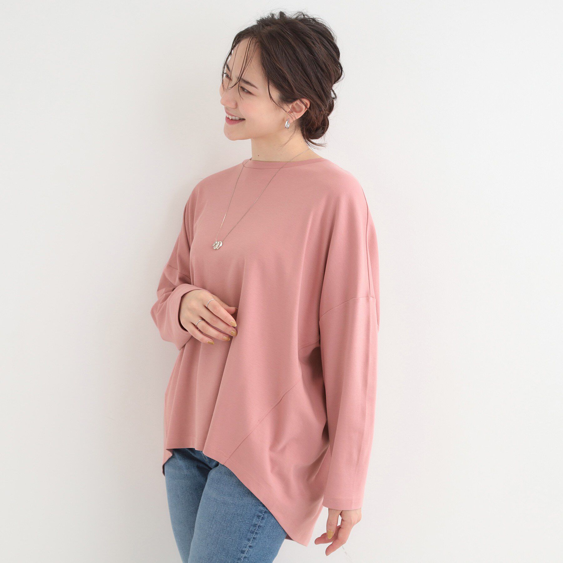 SHOO･LA･RUE「【洗濯機可/UVカット/綿100％】体系カバーの叶う 七分袖ゆるトップス」|Tシャツ・カットソー|