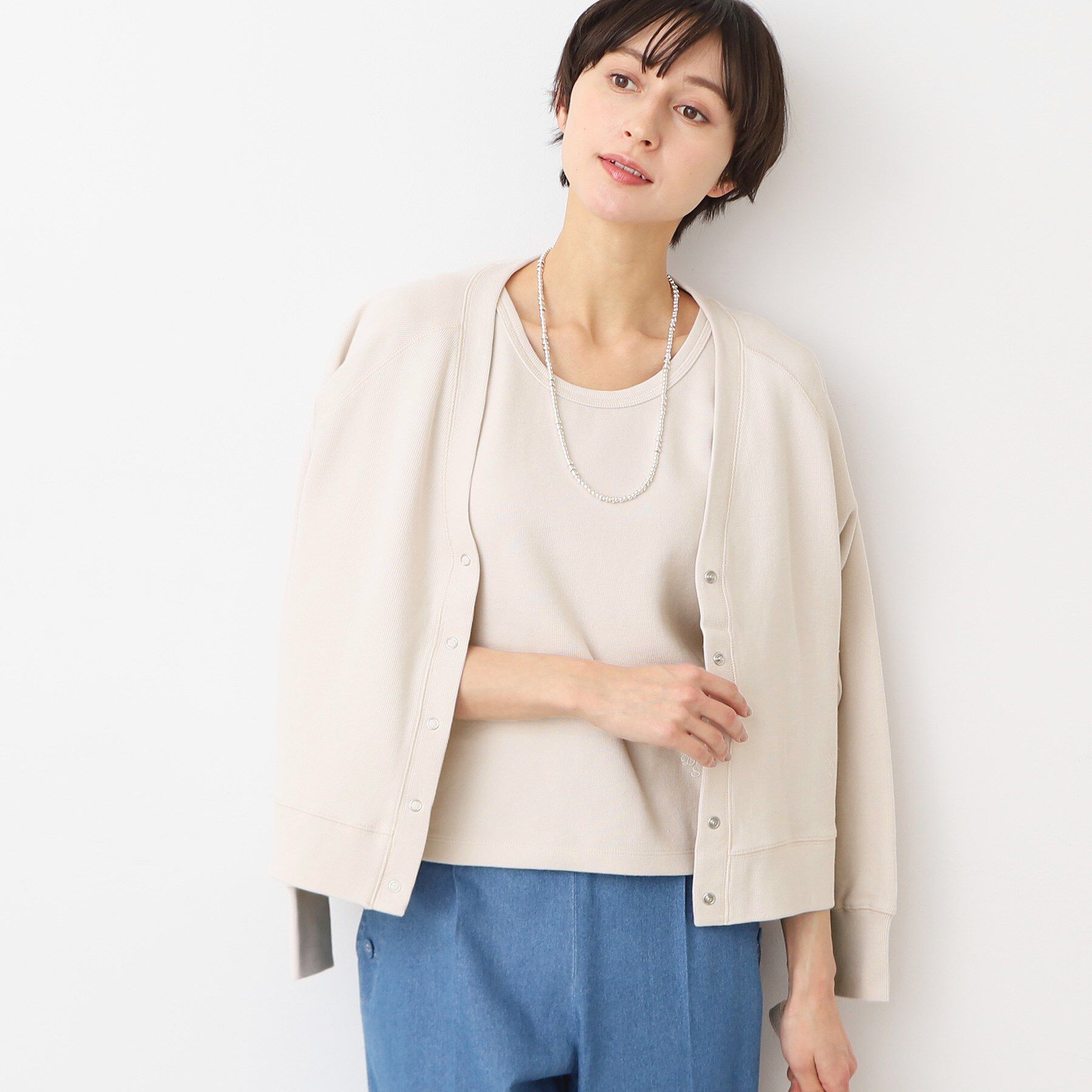 Dessin「【洗える】コットンジャージVネックカーディガン」|カーディガン|グレージュ(050)