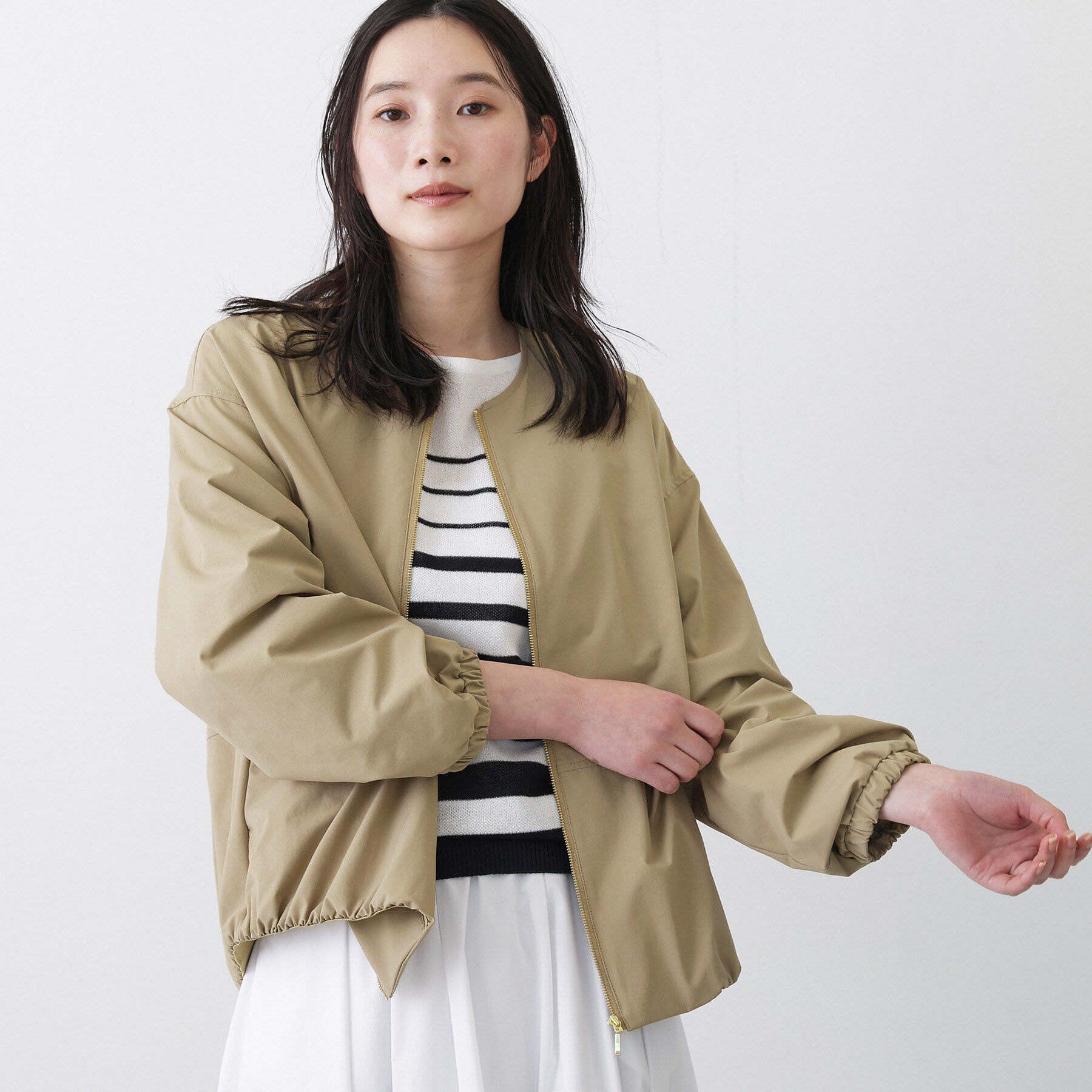 Dessin「【撥水/洗える】ノーカラーブルゾン」|ブルゾン・スタジャン|