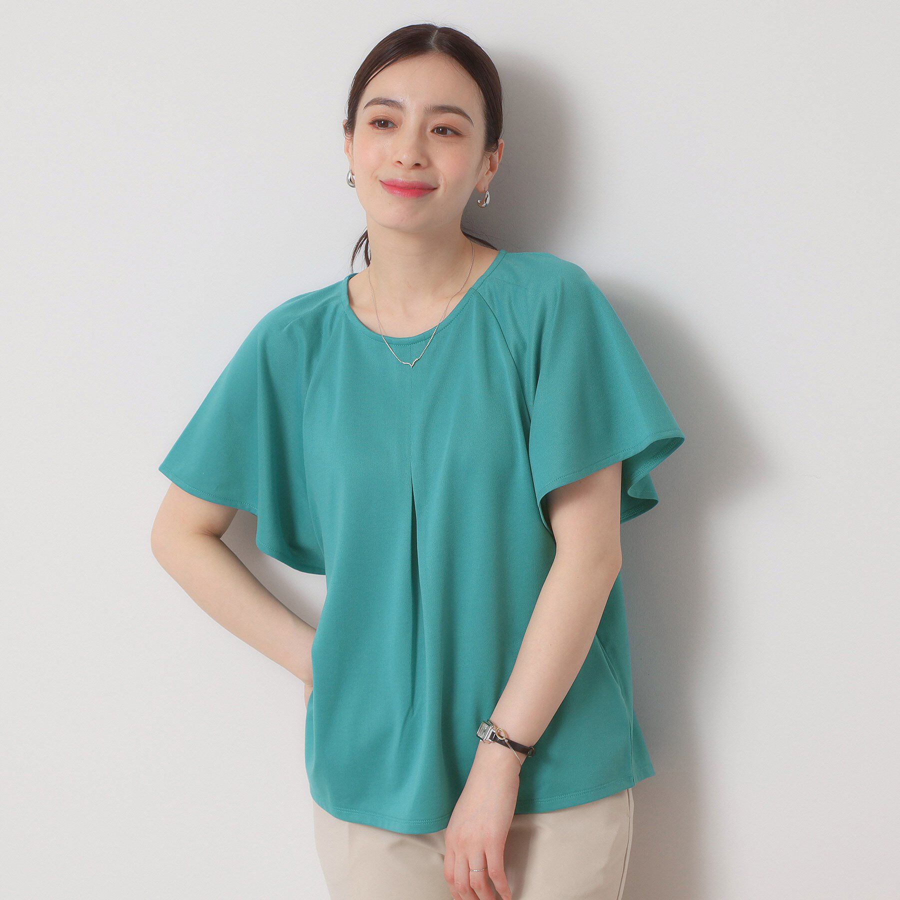 ITS&rsquo;DEMO「【吸水速乾／洗濯機OK／洗濯後しわになりにくい】カットミラノタックプルオーバー」|Tシャツ・カットソー|ブルーグリーン(09