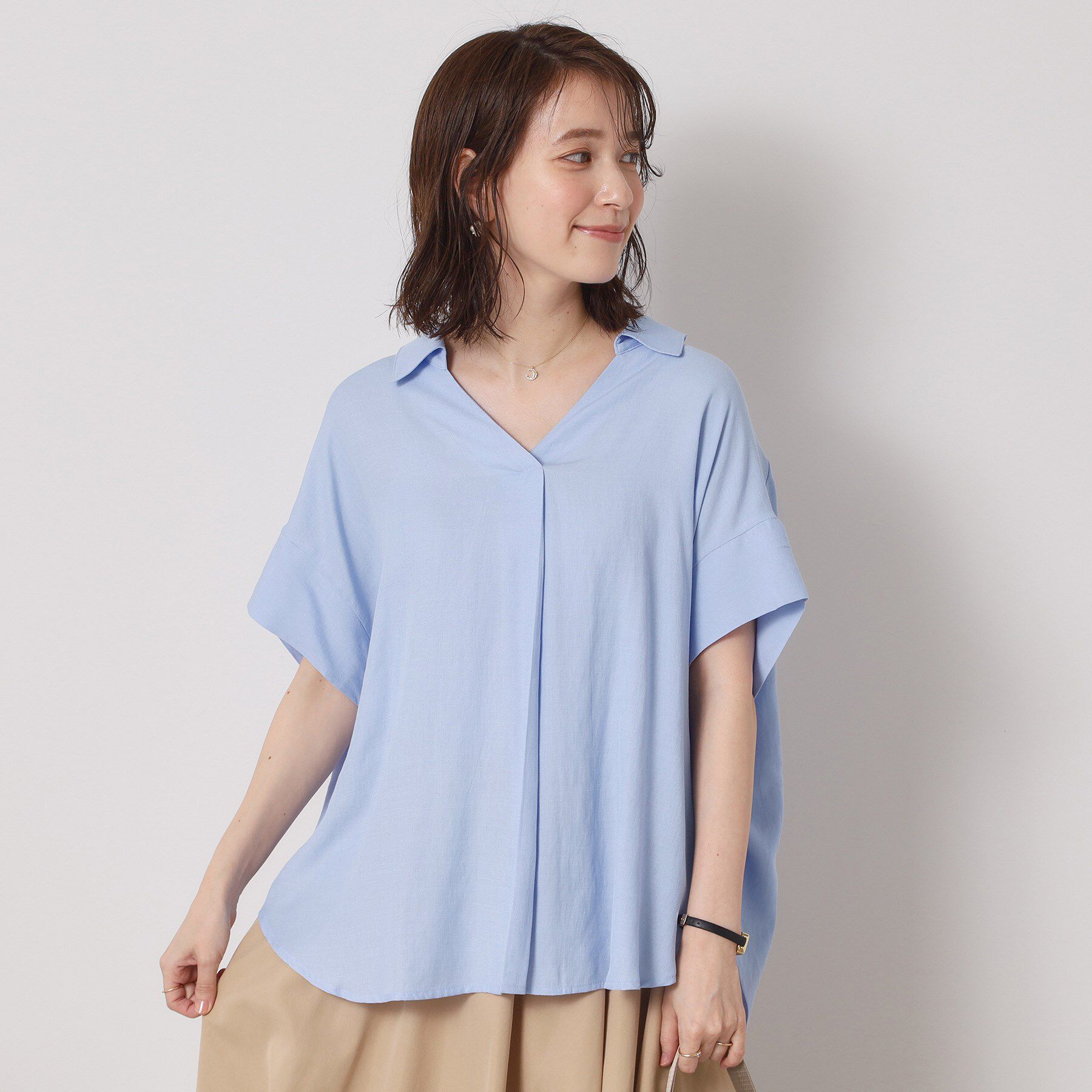 ITS&rsquo;DEMO「【接触冷感／手洗い可】強撚スラブスキッパーブラウス」|シャツ・ブラウス|サックスブルー(09