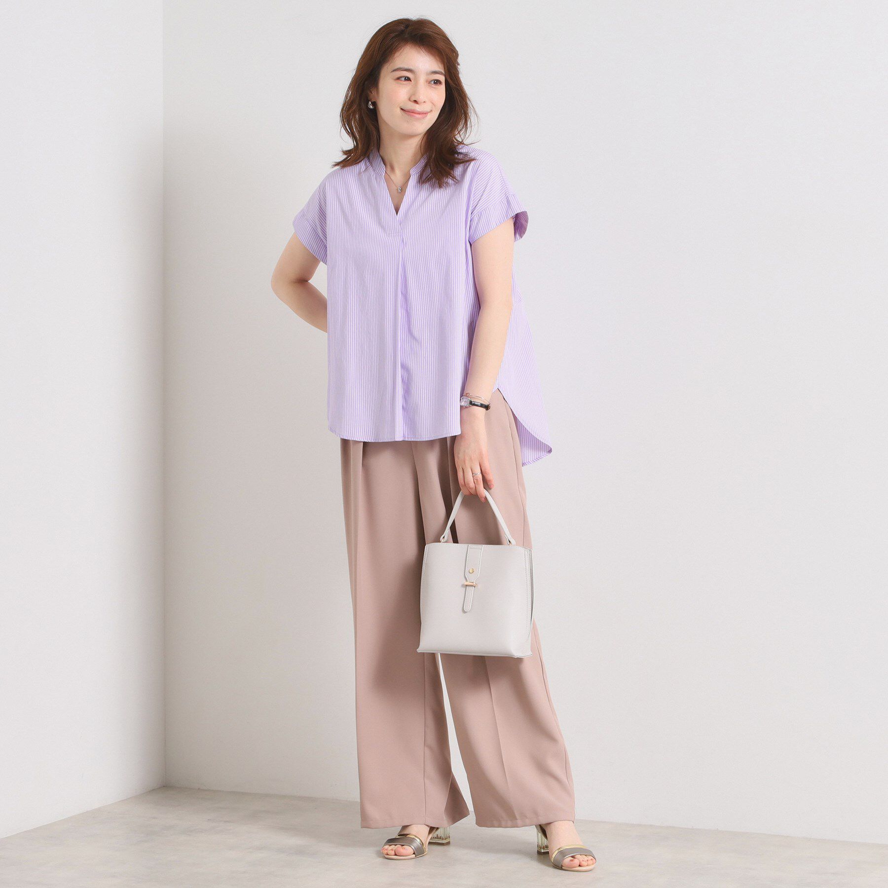 ITS&rsquo;DEMO「【接触冷感／手洗い可】ストライプバックギャザーブラウス」|シャツ・ブラウス|