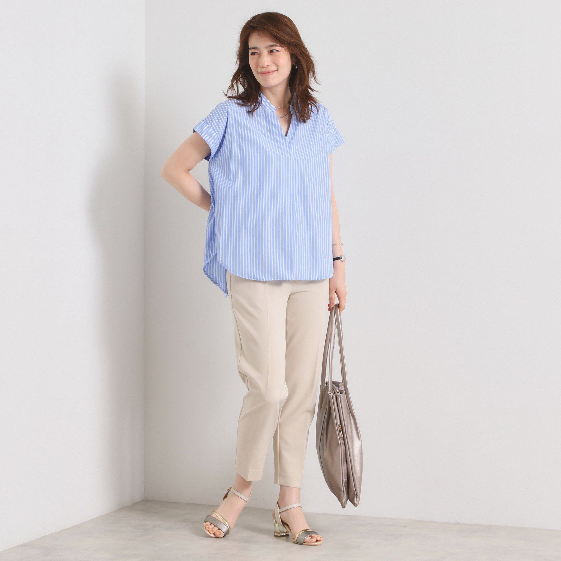 ITS&rsquo;DEMO「【接触冷感／手洗い可】ストライプバックギャザーブラウス」|シャツ・ブラウス|