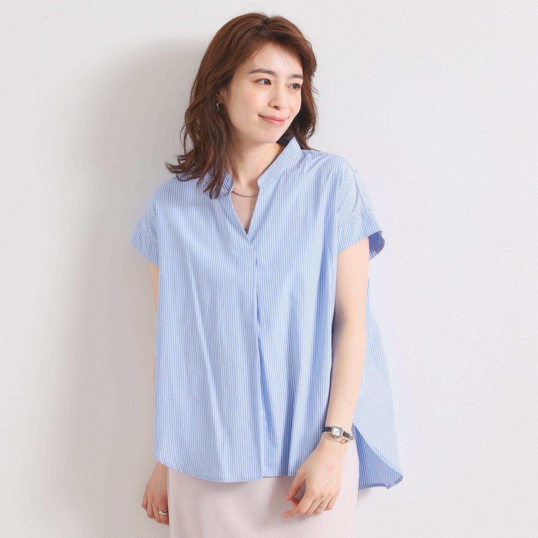 ITS&rsquo;DEMO「【接触冷感／手洗い可】ストライプバックギャザーブラウス」|シャツ・ブラウス|