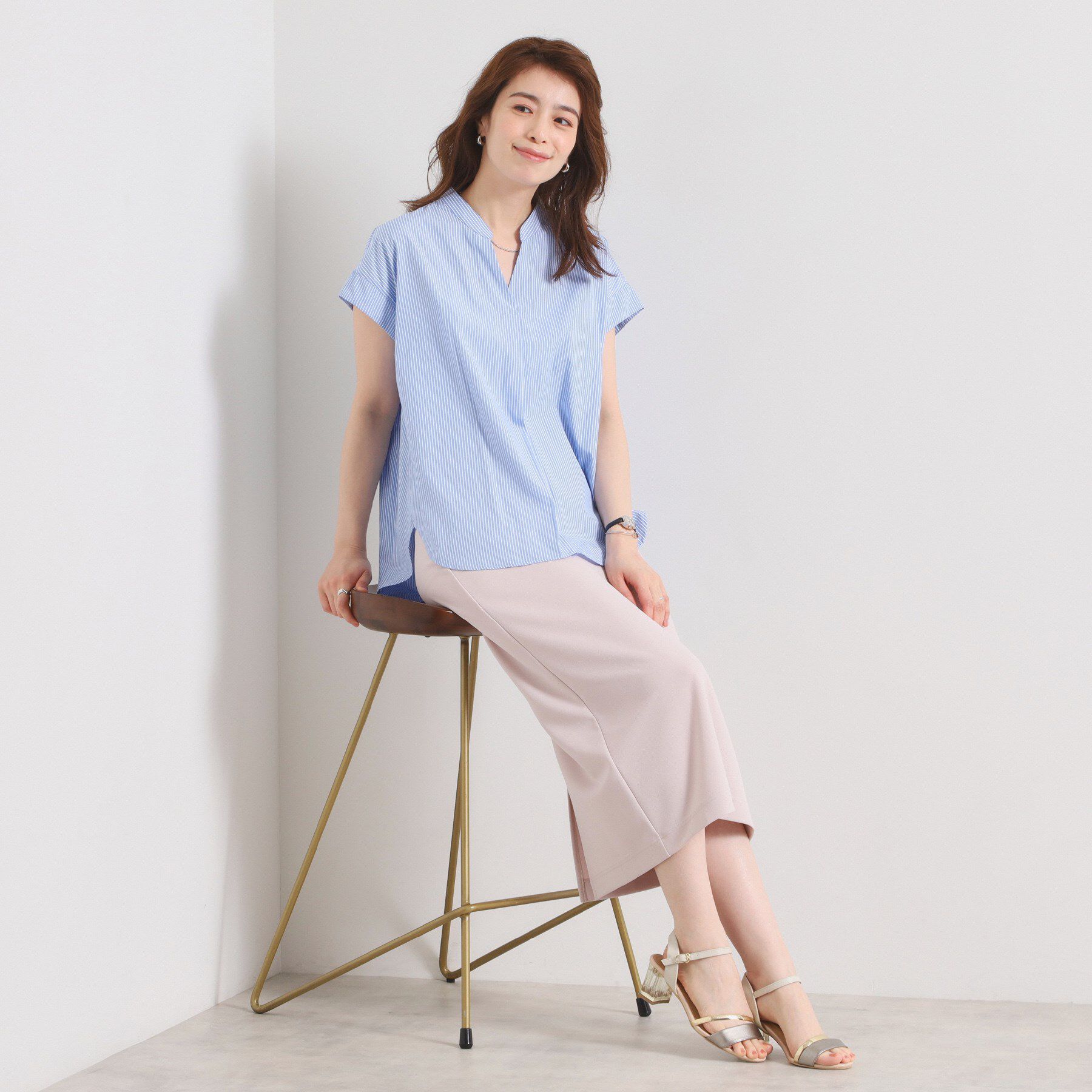 ITS&rsquo;DEMO「【接触冷感／手洗い可】ストライプバックギャザーブラウス」|シャツ・ブラウス|