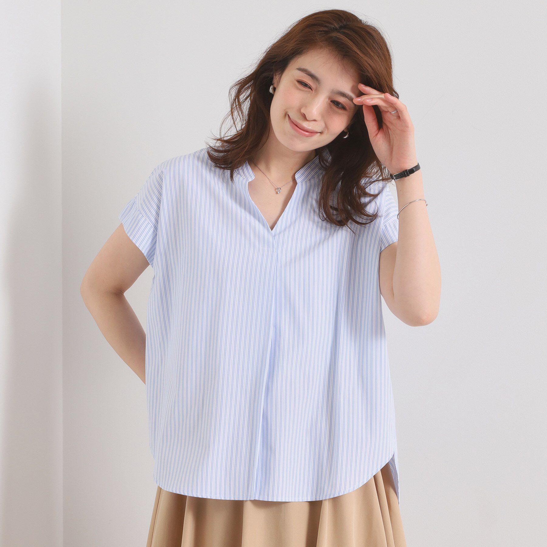 ITS&rsquo;DEMO「【接触冷感／手洗い可】ストライプバックギャザーブラウス」|シャツ・ブラウス|