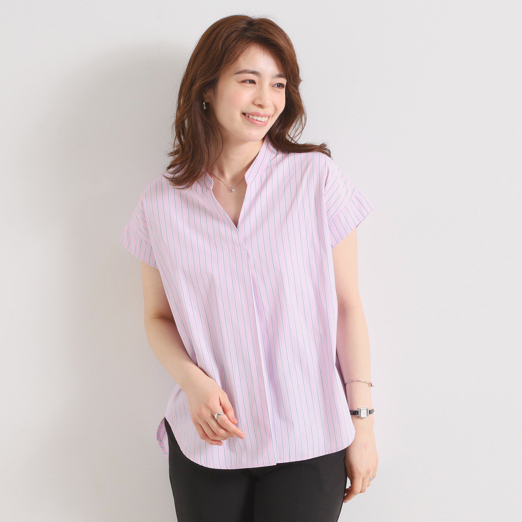 ITS&rsquo;DEMO「【接触冷感／手洗い可】ストライプバックギャザーブラウス」|シャツ・ブラウス|