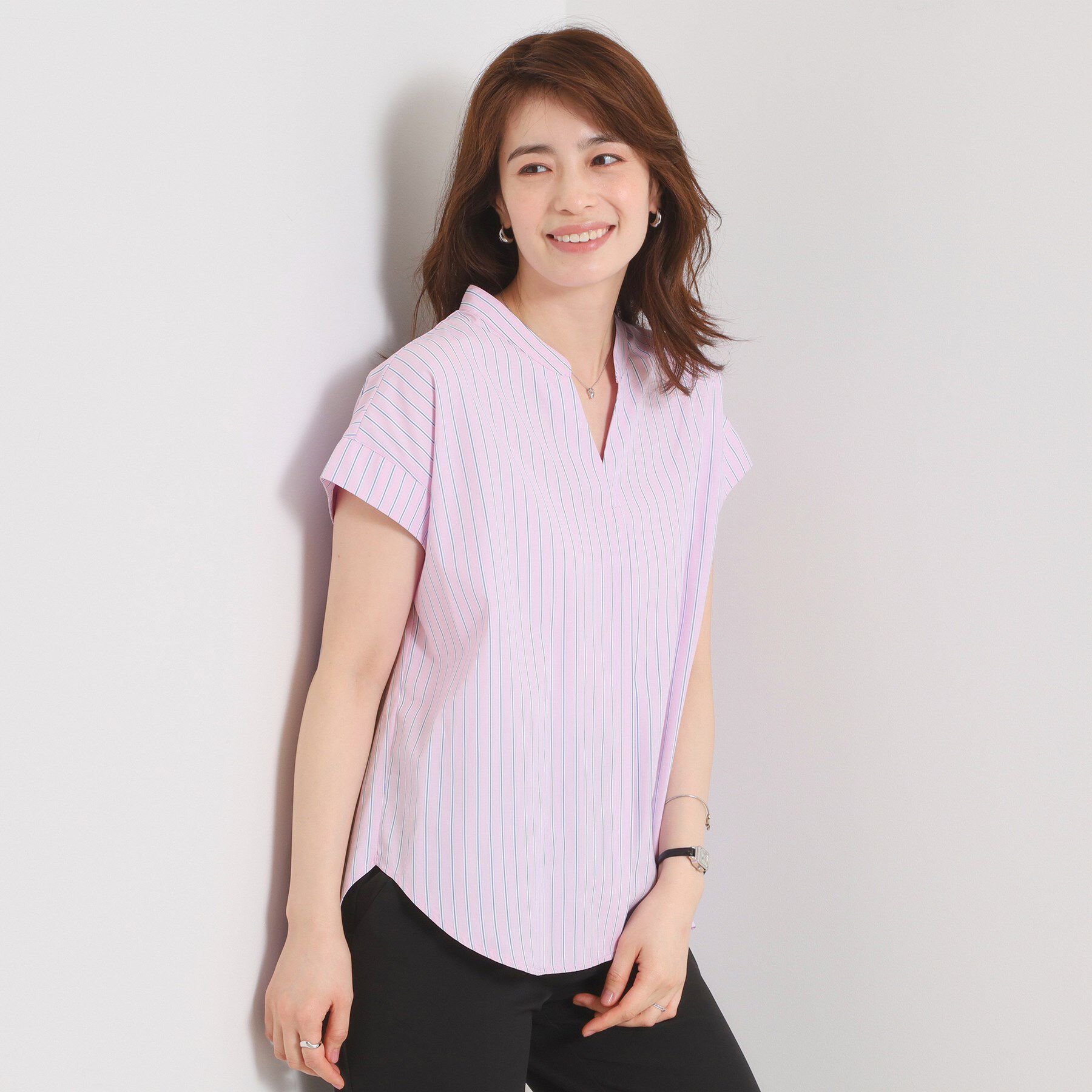 ITS&rsquo;DEMO「【接触冷感／手洗い可】ストライプバックギャザーブラウス」|シャツ・ブラウス|