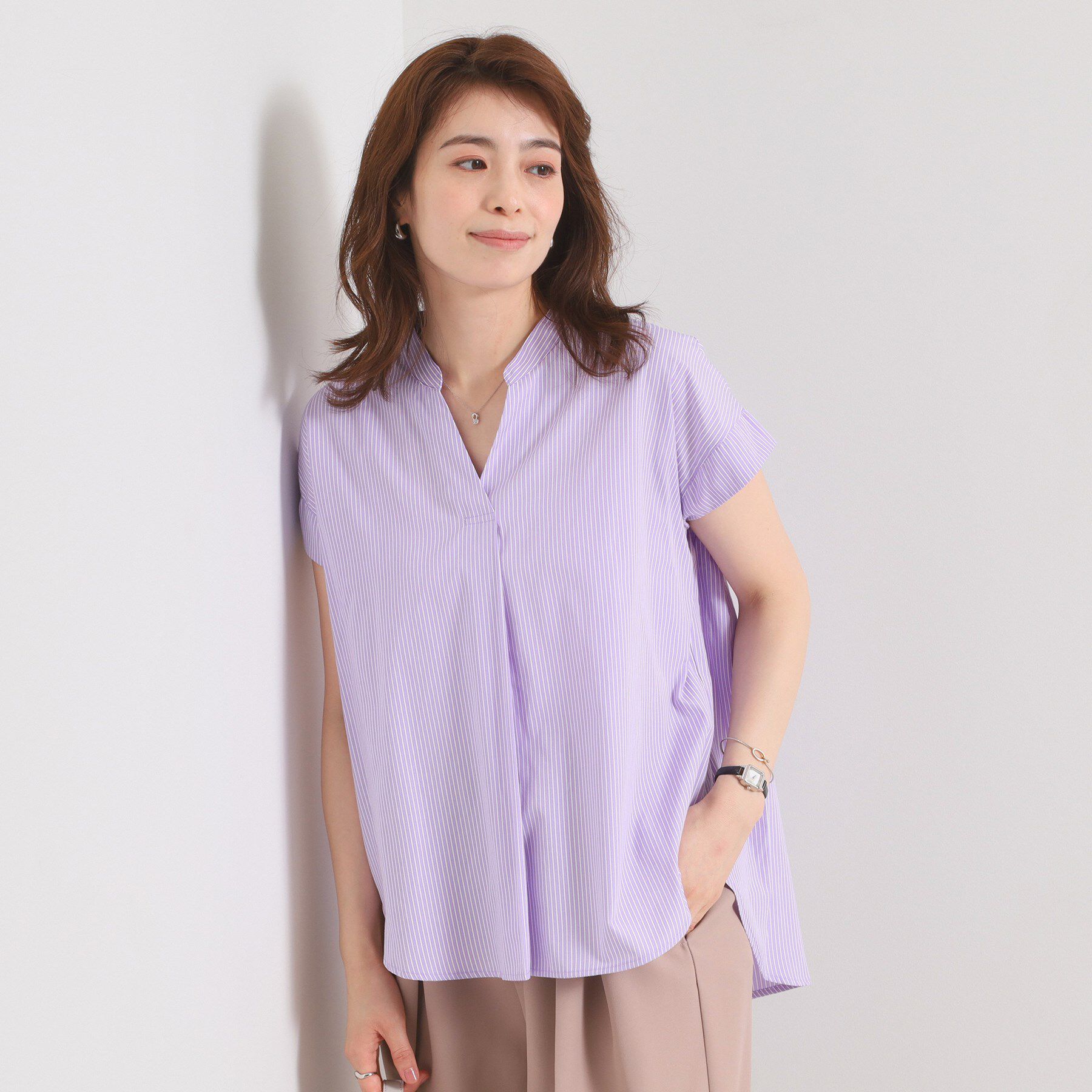 ITS&rsquo;DEMO「【接触冷感／手洗い可】ストライプバックギャザーブラウス」|シャツ・ブラウス|