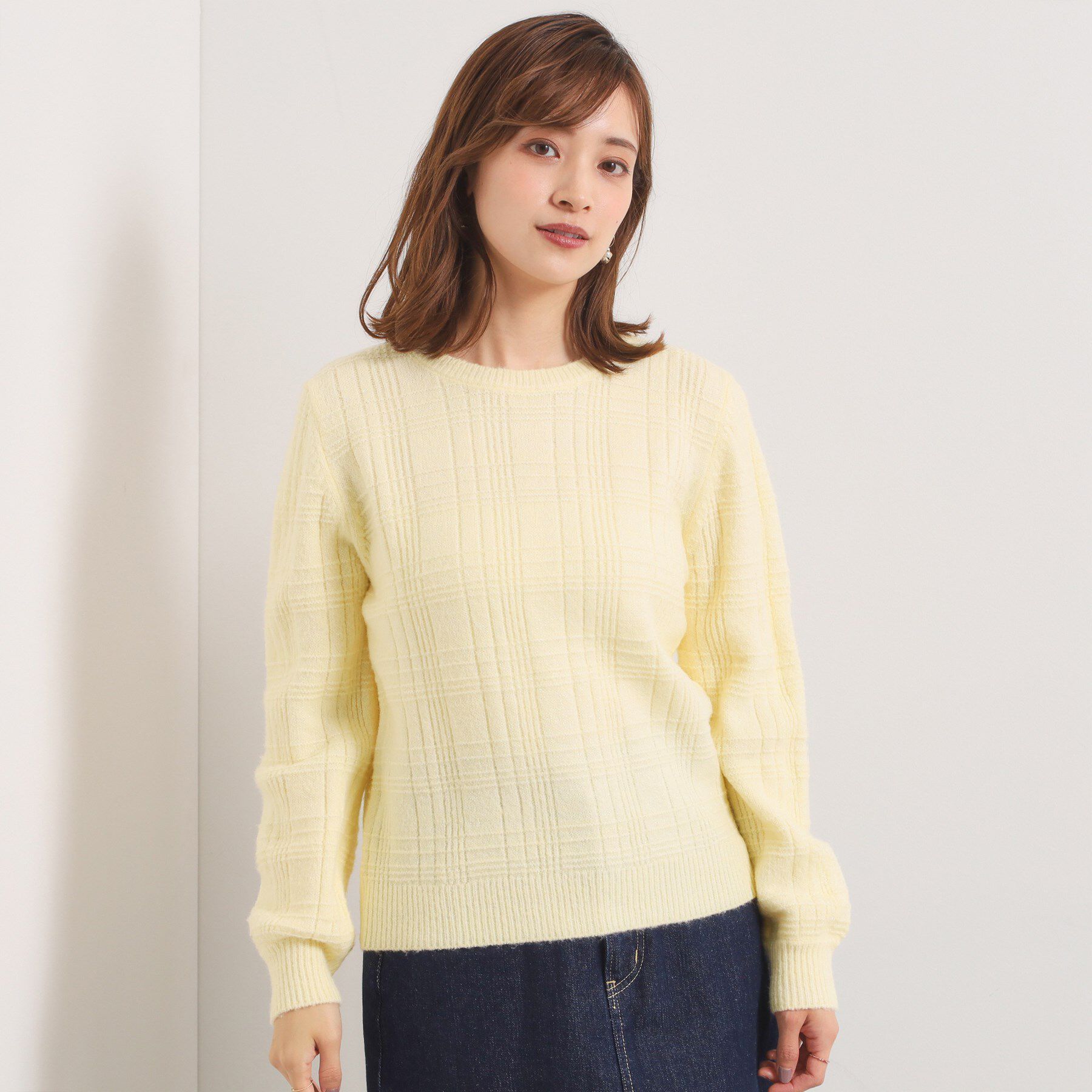 ITS&rsquo;DEMO「【手洗い可】ラメチェックニット」|ニット・セーター|ライトイエロー(03