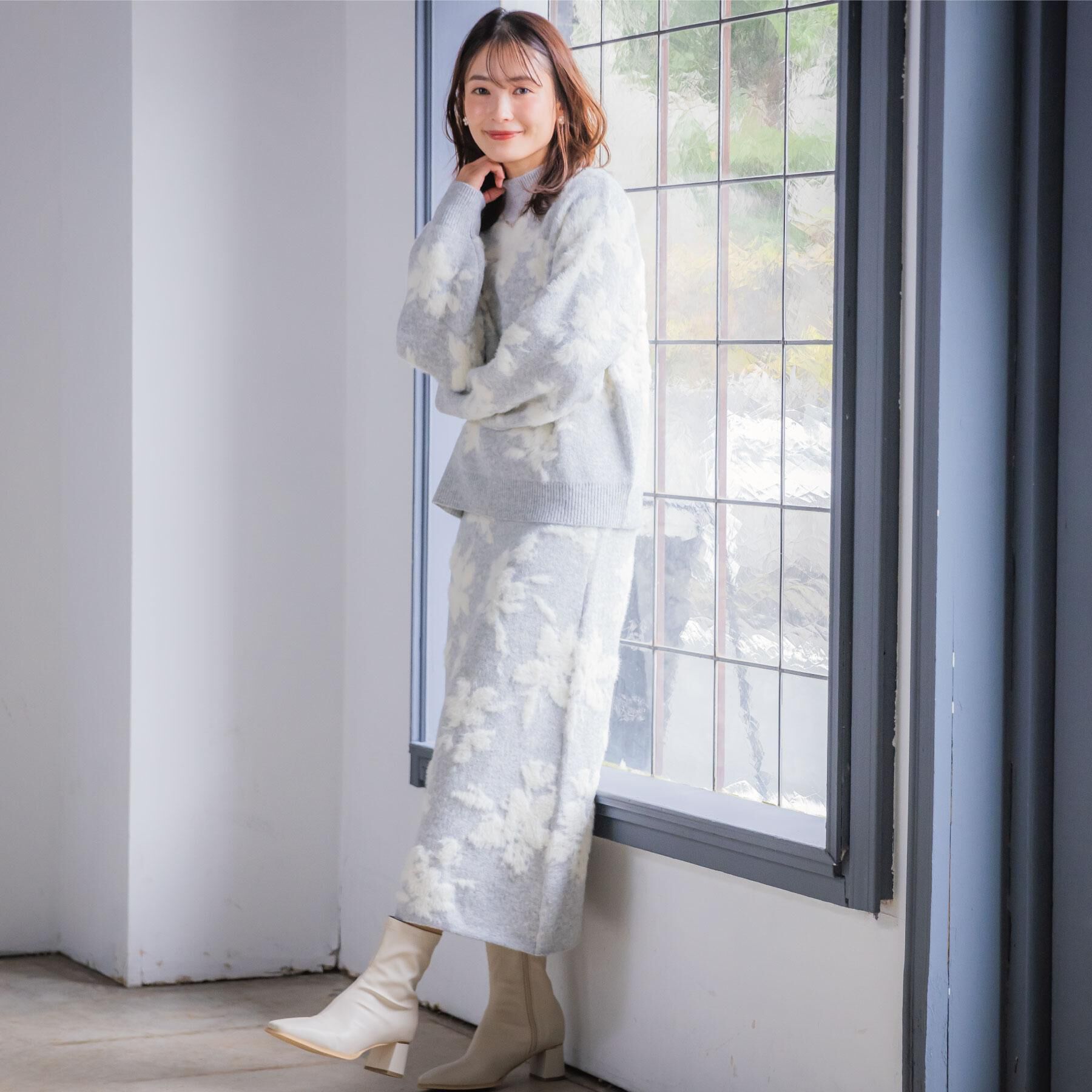 ITS&rsquo;DEMO「【手洗い可／セットアップ可】花柄フェザージャカードニット」|ニット・セーター|