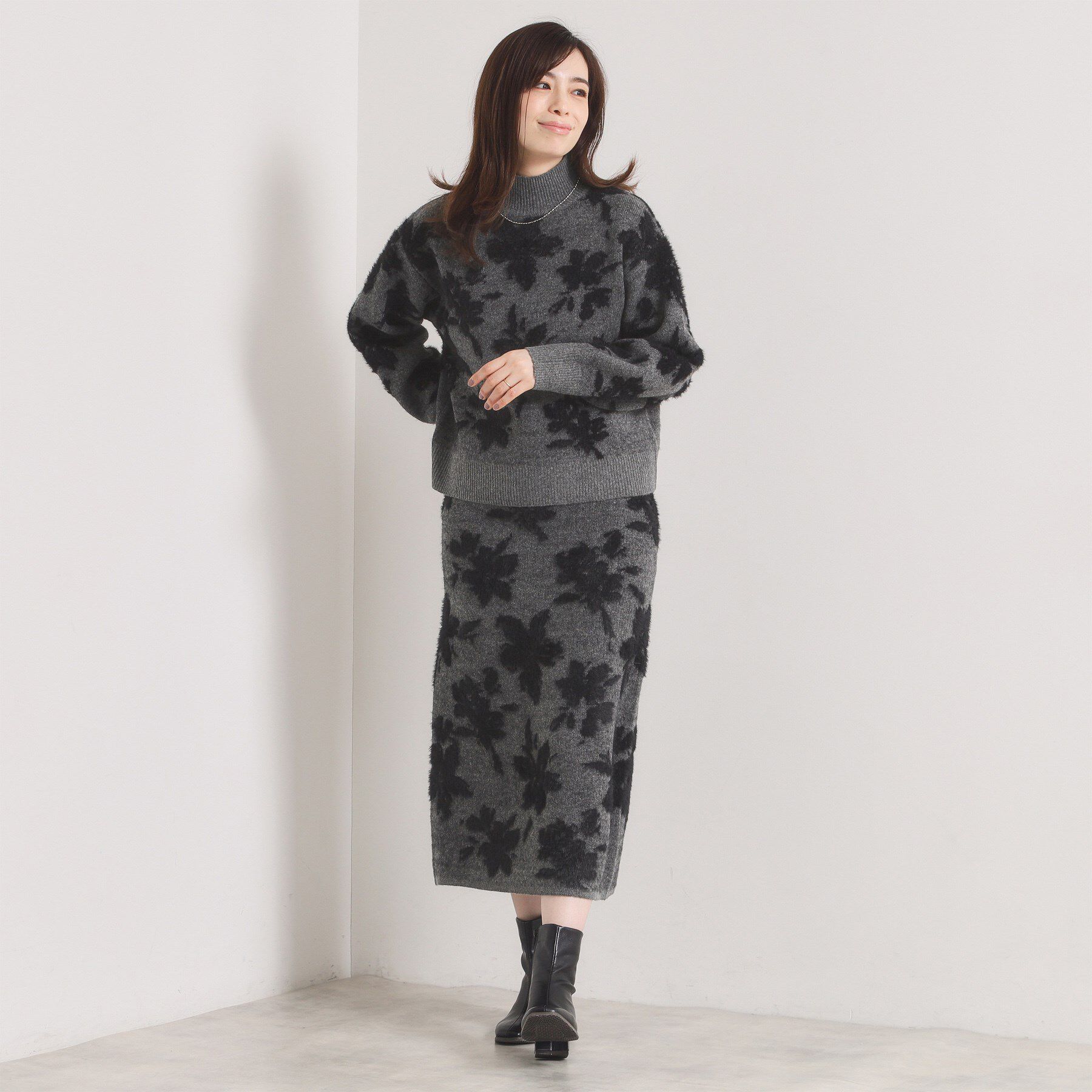 ITS&rsquo;DEMO「【手洗い可／セットアップ可】花柄フェザージャカードニット」|ニット・セーター|