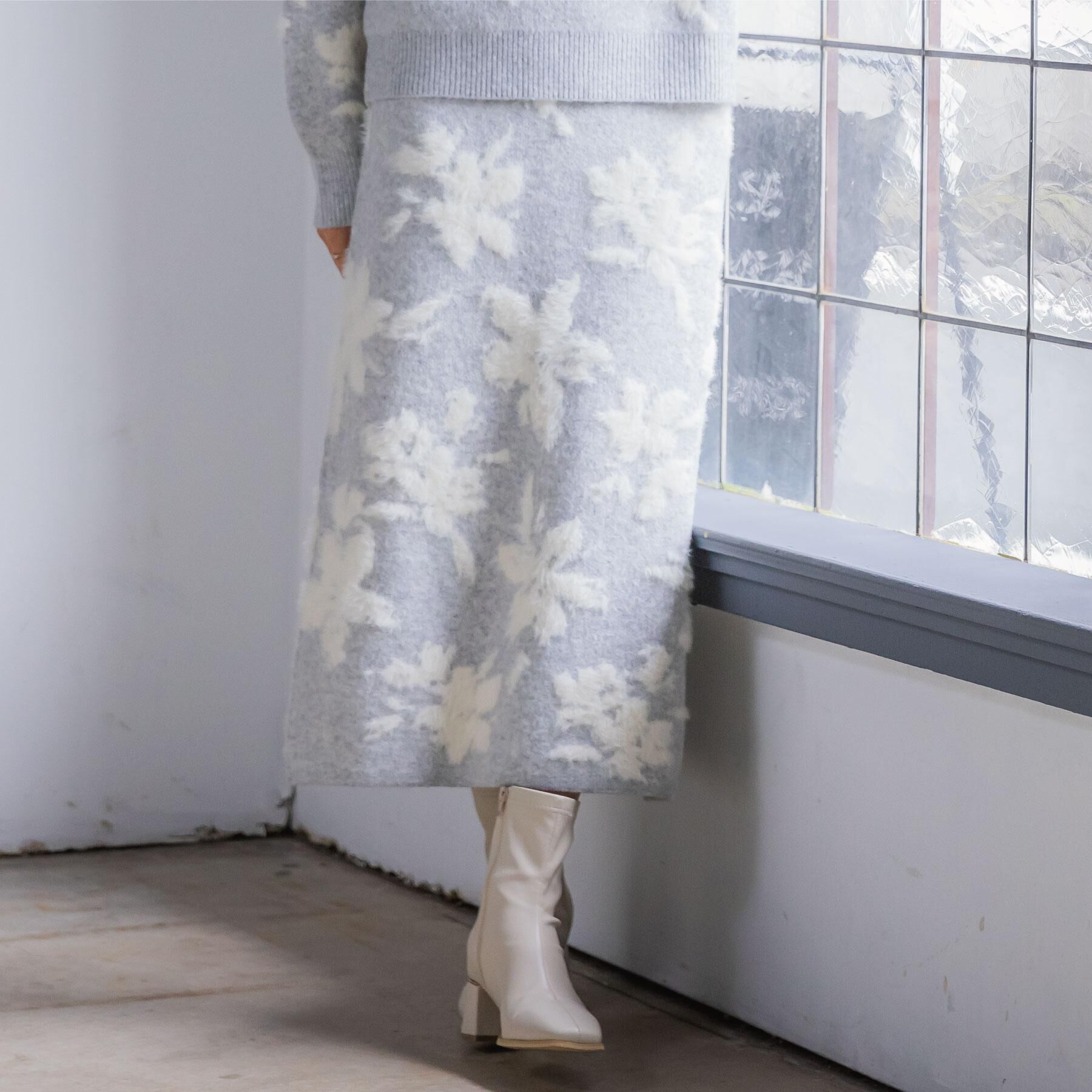 ITS&rsquo;DEMO「【手洗い可／セットアップ可】花柄フェザージャカードニットスカート」|スカート|