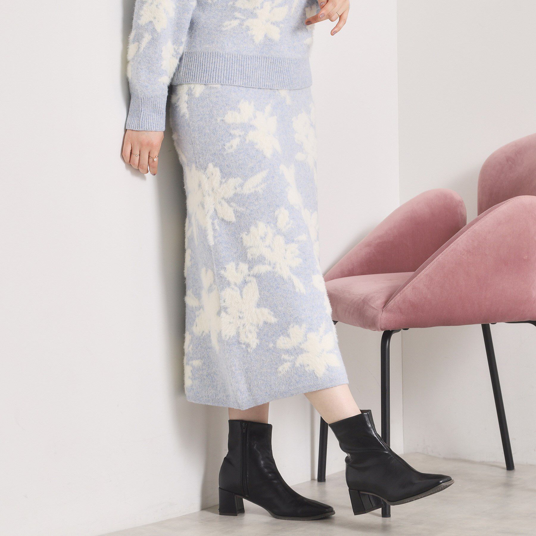 ITS&rsquo;DEMO「【手洗い可／セットアップ可】花柄フェザージャカードニットスカート」|スカート|