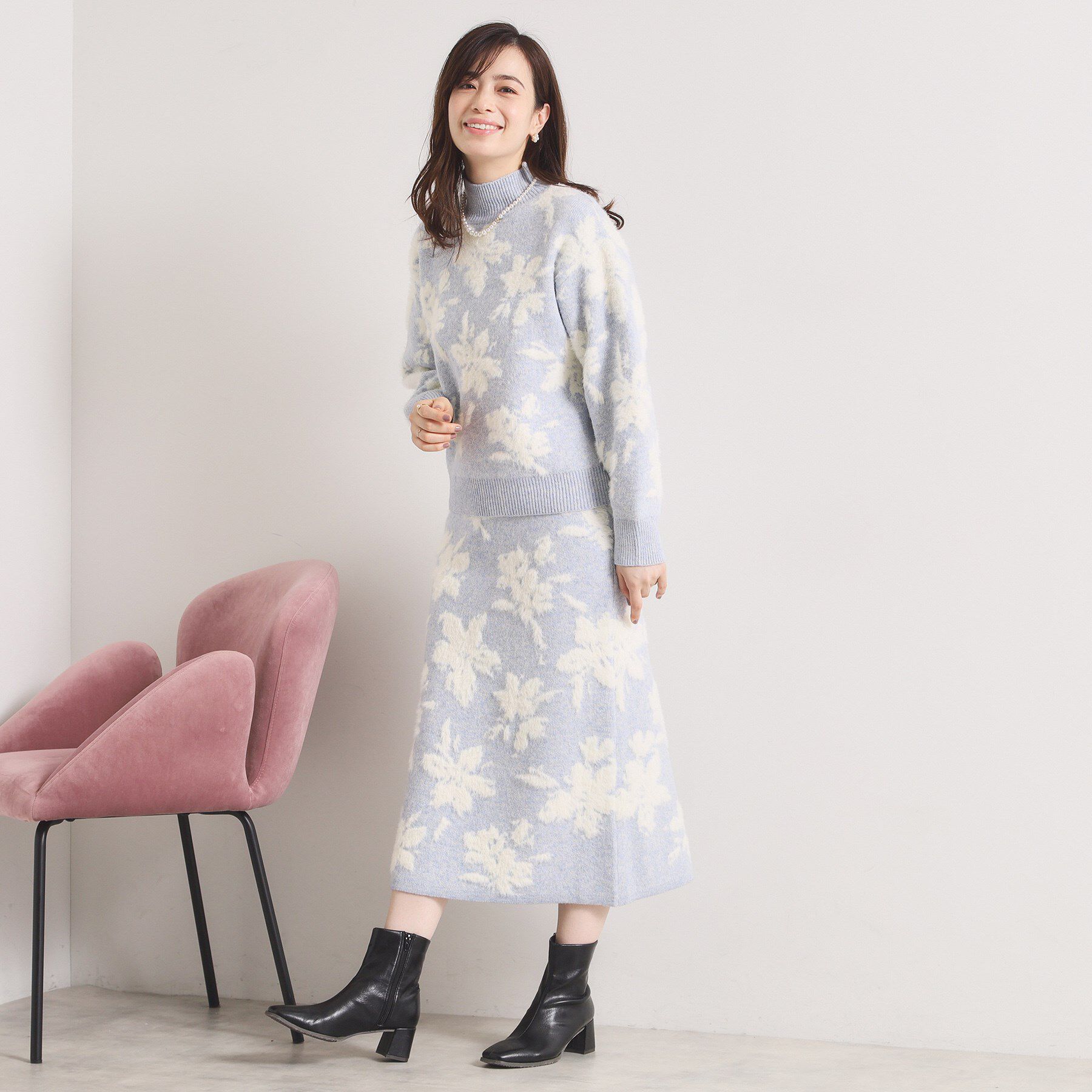 ITS&rsquo;DEMO「【手洗い可／セットアップ可】花柄フェザージャカードニットスカート」|スカート|