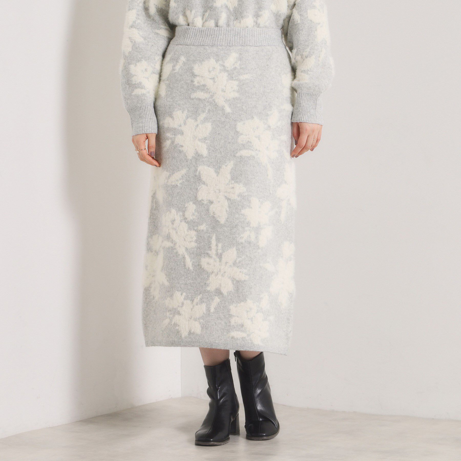 ITS&rsquo;DEMO「【手洗い可／セットアップ可】花柄フェザージャカードニットスカート」|スカート|