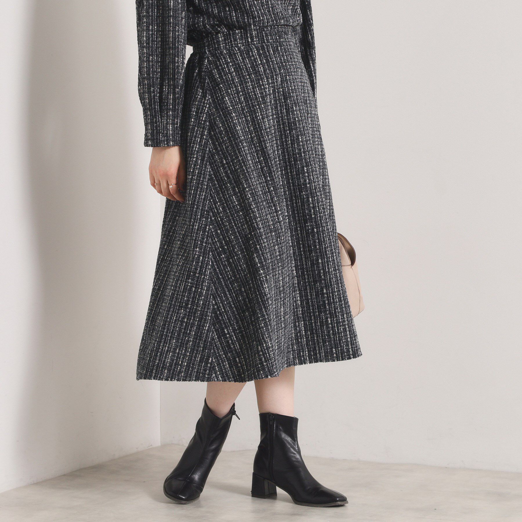 ITS&rsquo;DEMO「【手洗い可／セットアップ可】ツイード風プリントスカート」|スカート|チャコールグレー(1