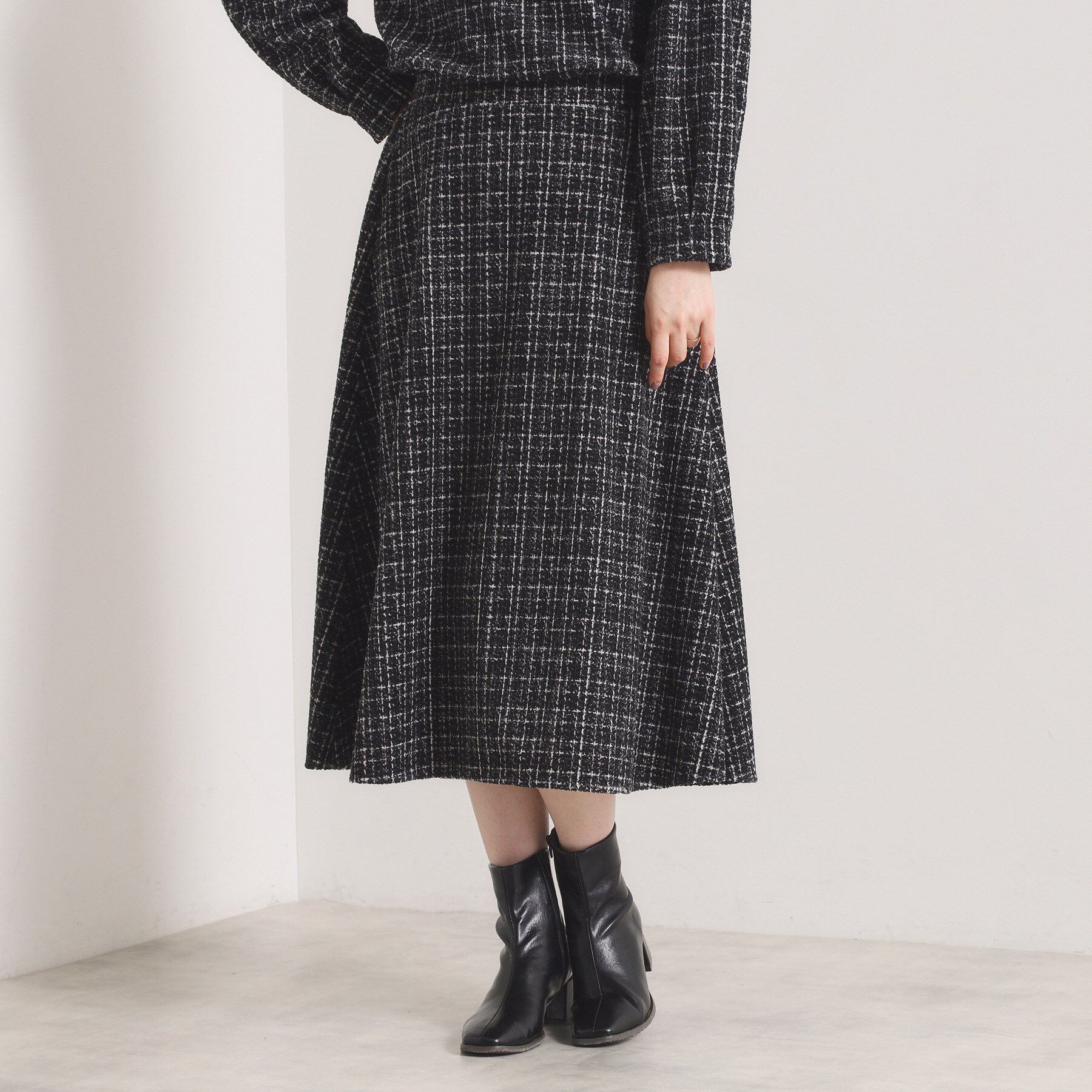 ITS&rsquo;DEMO「【手洗い可／セットアップ可】ツイード風プリントスカート」|スカート|ブラック(119)
